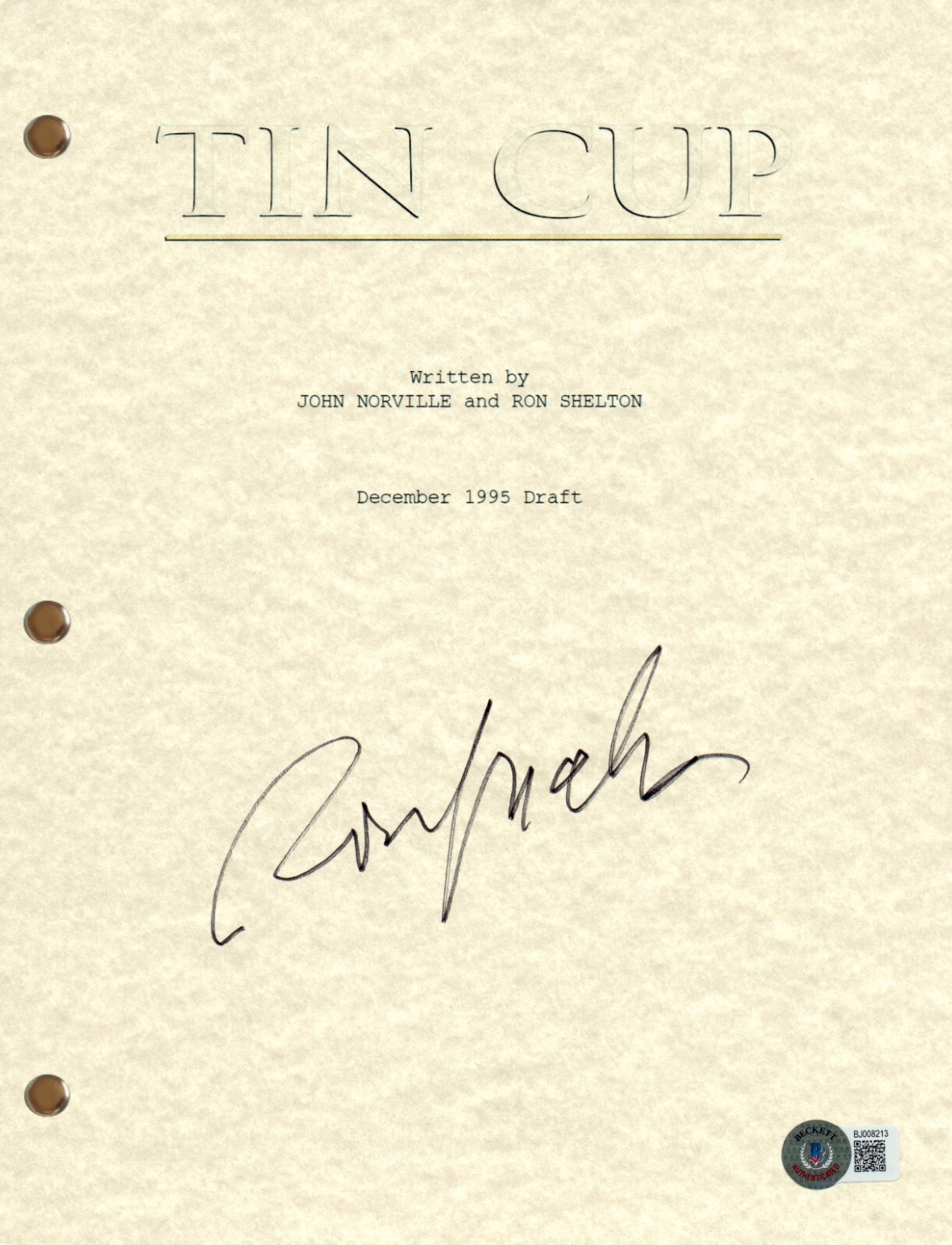Ron Shelton Signed Autograph Tin Cup Movie Script Full Screenplay Beckett COA
