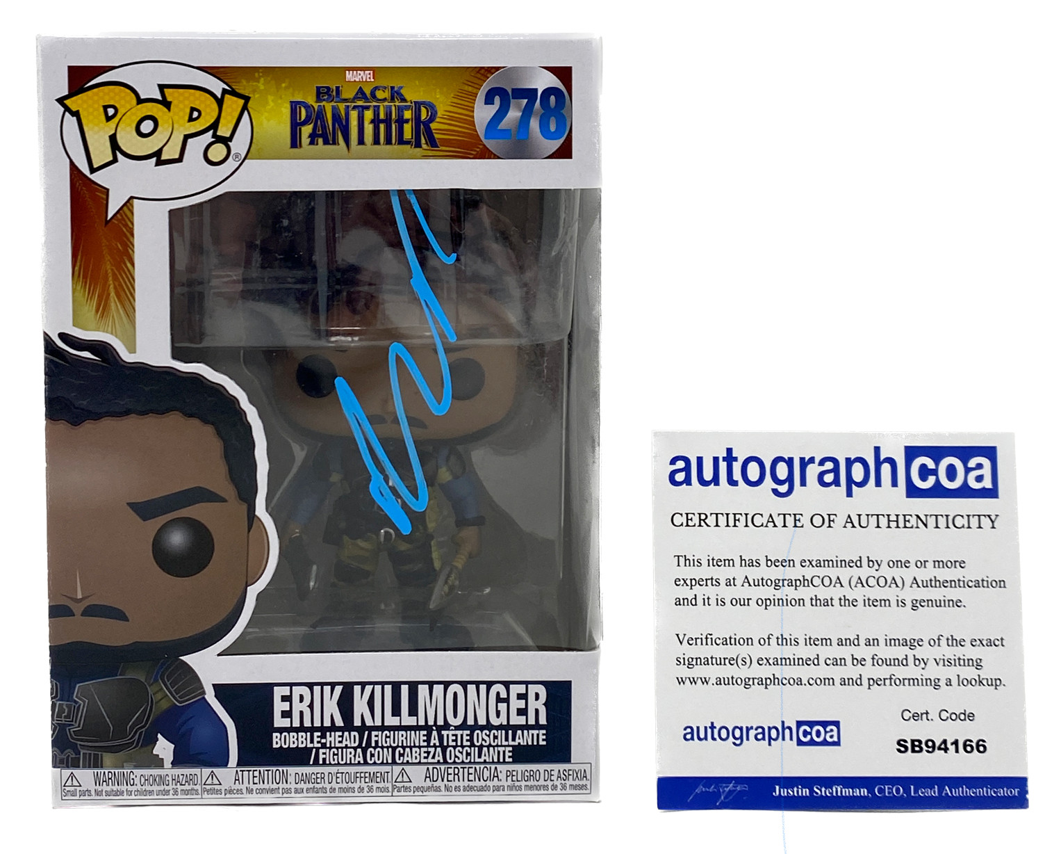 Michael B. Jordan Signed Funko Pop Black Panther Erik Killmonger 278 ACOA COA
