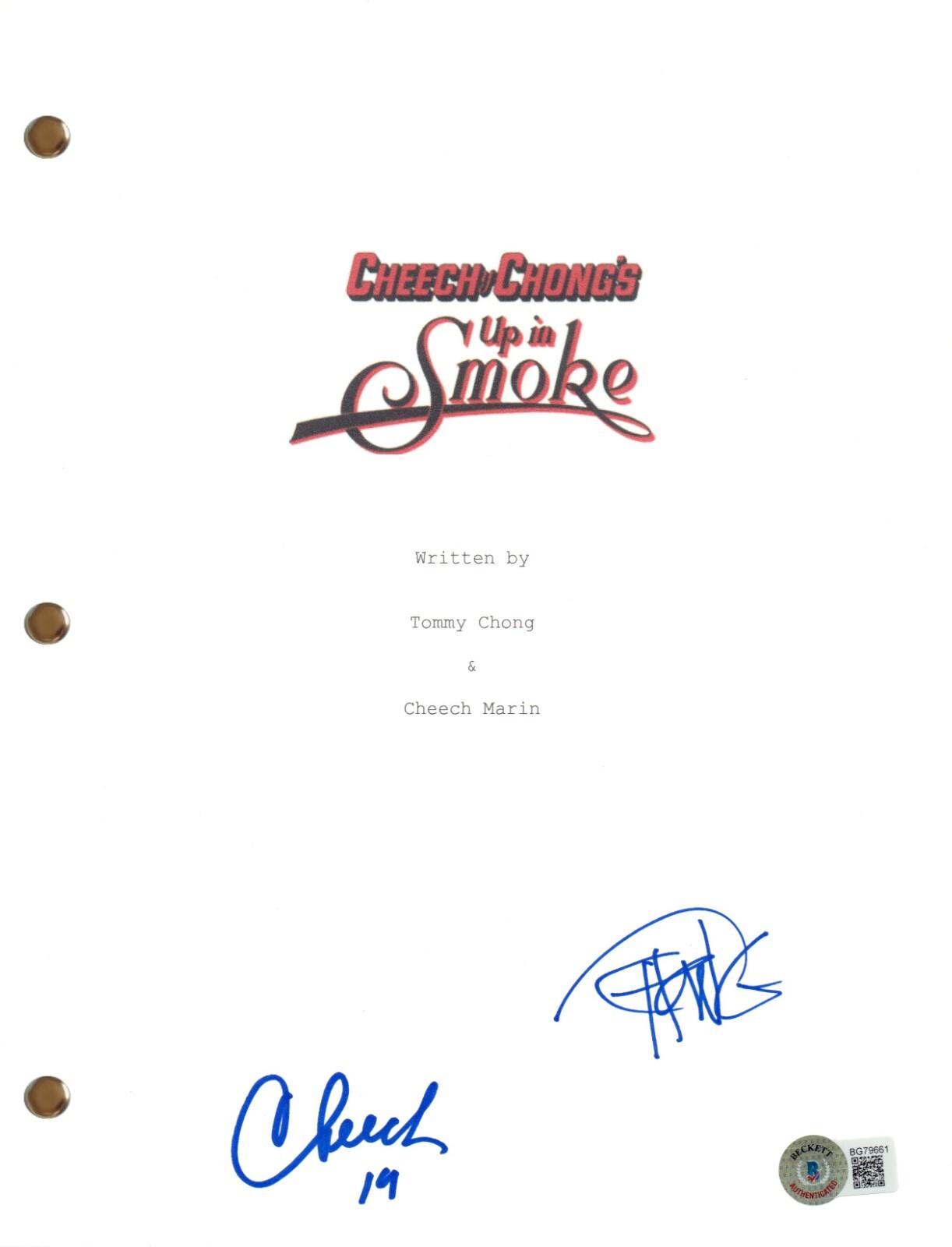 Cheech Marin & Tommy Chong Signed Autograph Up In Smoke Movie Script Beckett COA
