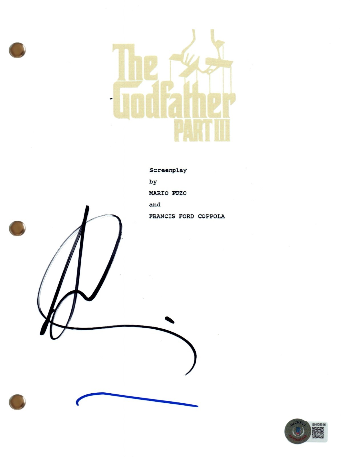 Andy Garcia Signed Autograph The Godfather Part III 3 Movie Script Beckett COA
