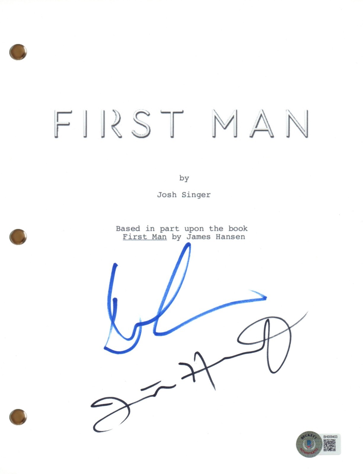 Damien Chazelle & Justin Hurwitz Signed First Man Full Movie Script Beckett COA
