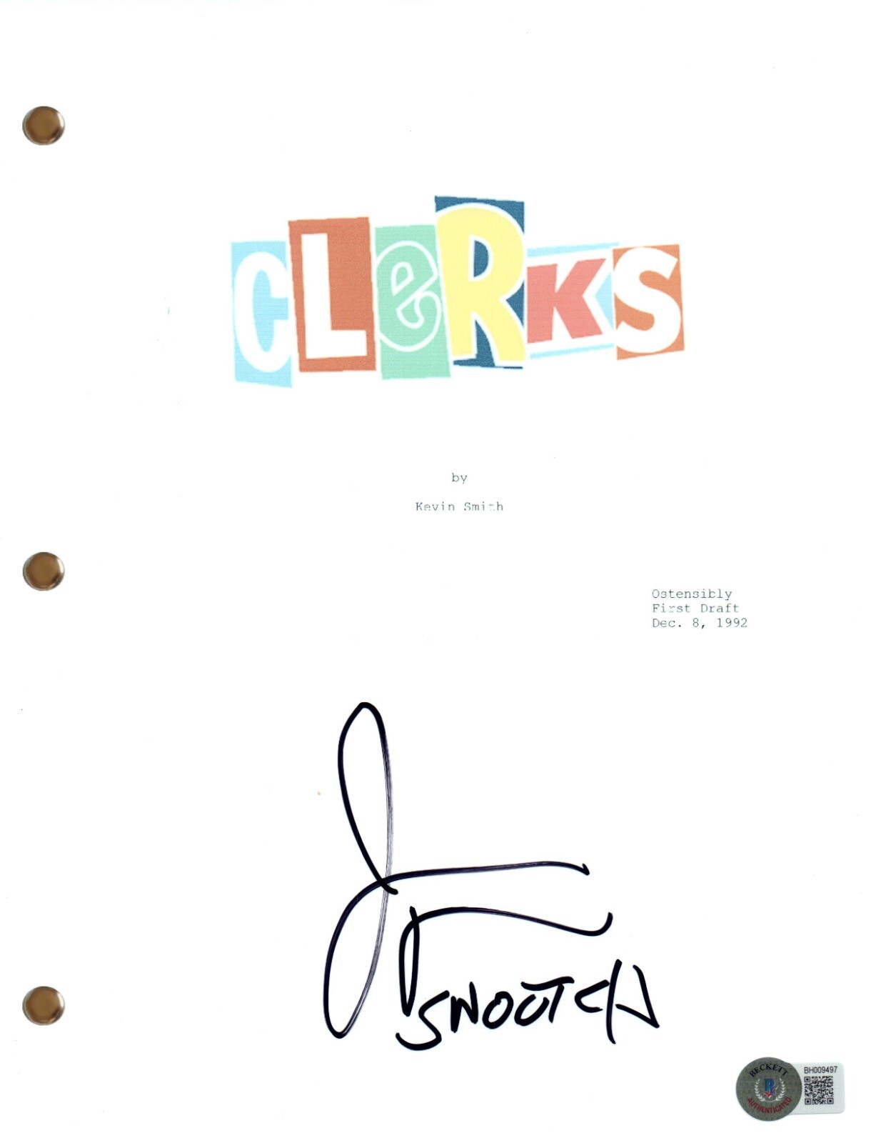 Jason Mewes Signed Autograph Clerks Movie Script Full Screenplay Beckett COA
