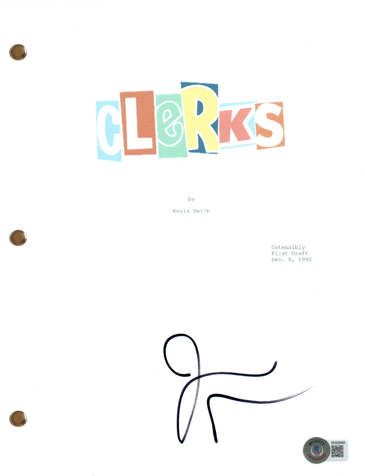 Jason Mewes Signed Autograph Clerks Movie Script Full Screenplay Beckett COA
