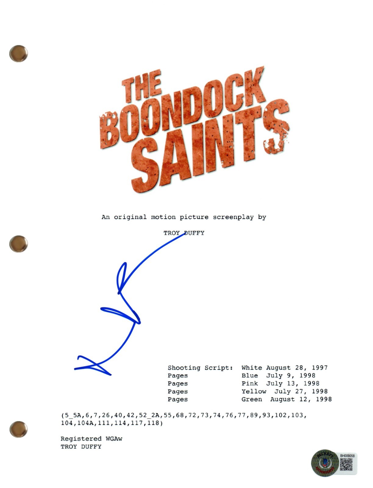Norman Reedus Signed Autograph The Boondock Saints Full Movie Script Beckett COA
