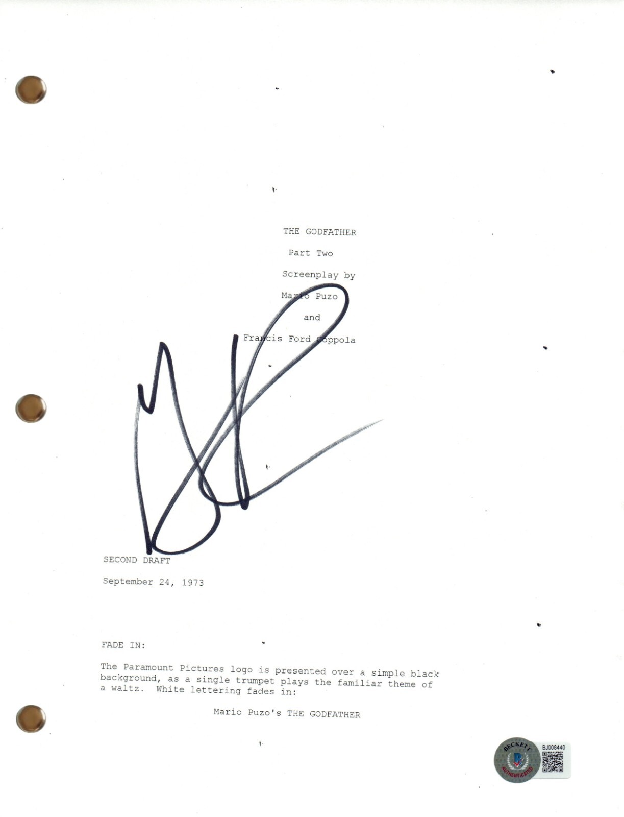 Gianni Russo Signed Autograph The Godfather Part II 2 Movie Script Beckett COA
