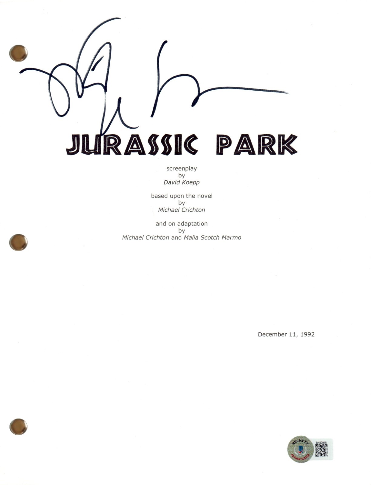 Jeff Goldblum Signed Autograph Jurassic Park Movie Script Screenplay Beckett COA
