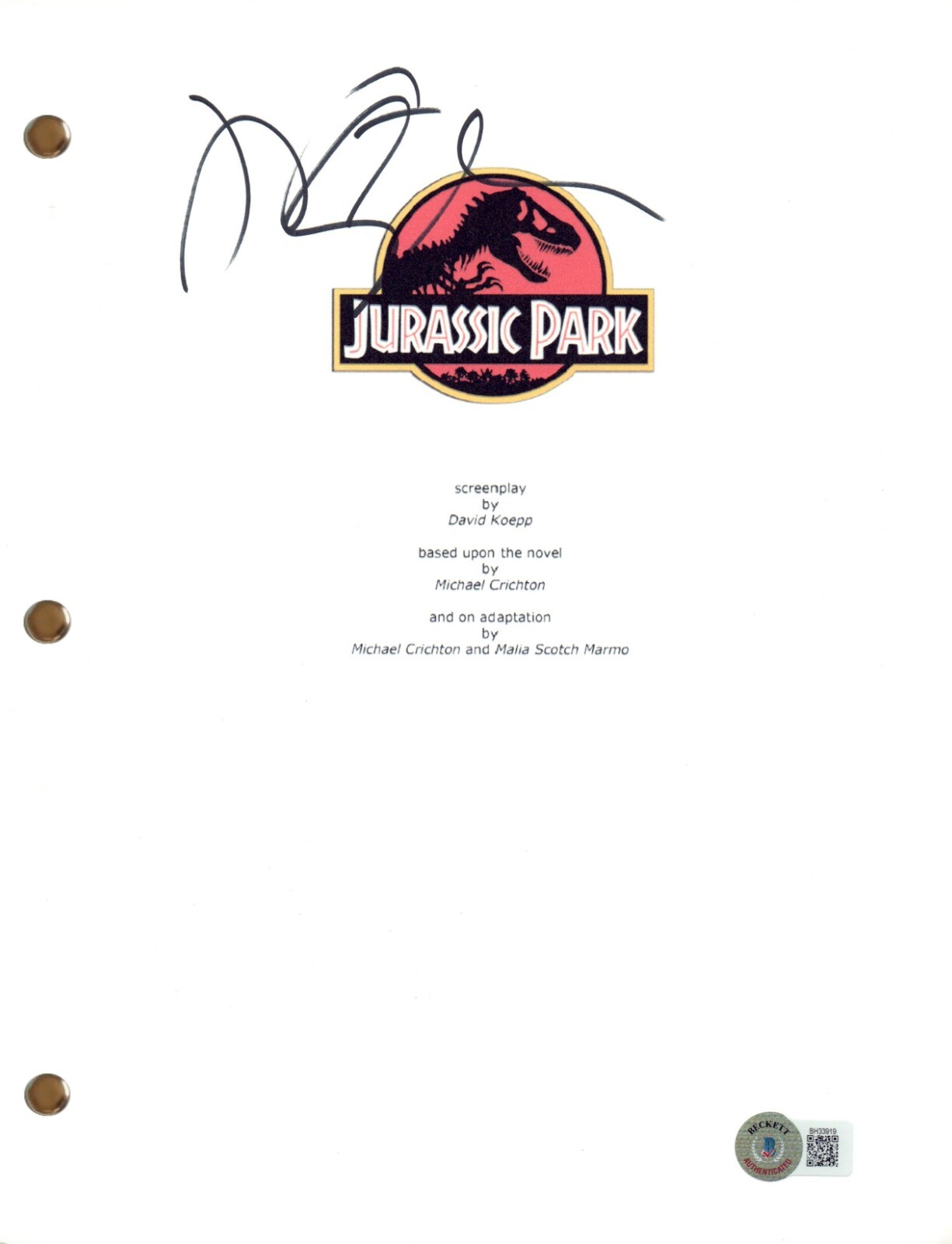 Jeff Goldblum Signed Autograph Jurassic Park Movie Script Screenplay Beckett COA
