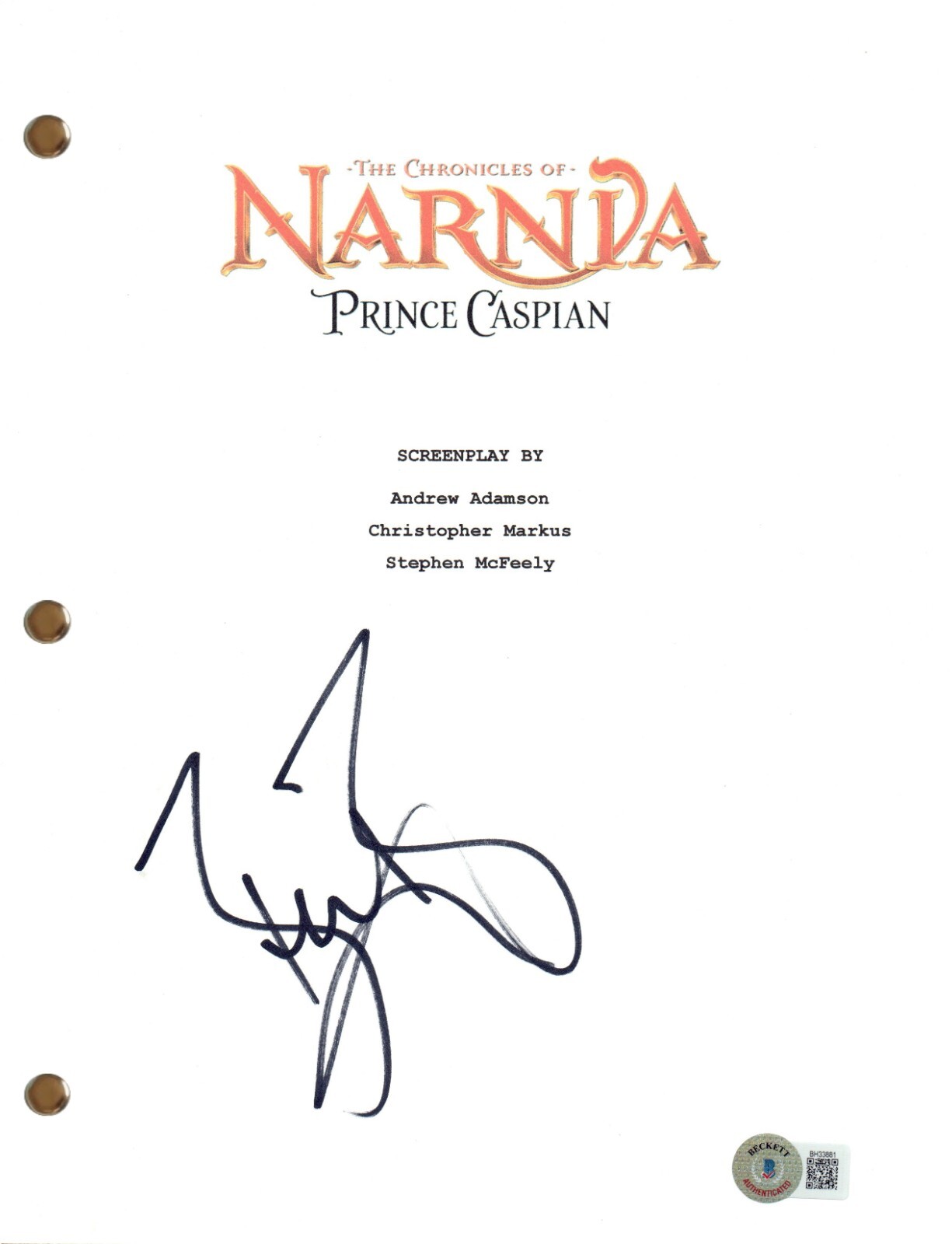 Ben Barnes Signed The Chronicles of Narnia Prince Caspian Movie Script BAS COA
