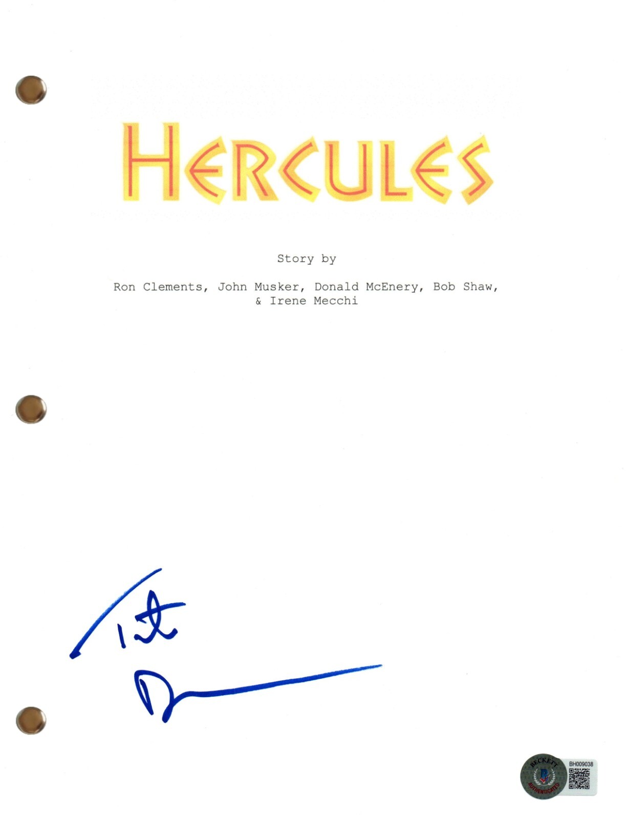 Tate Donovan Signed Autograph Hercules Movie Script Beckett COA
