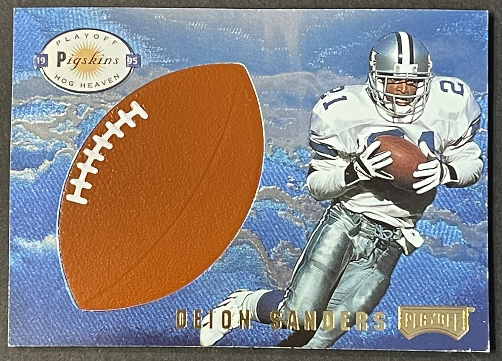 DEION SANDERS; 1995 PLAYOFF FOOTBALL HOG HEAVEN PIGSKINS INSERT CARD # HH23
