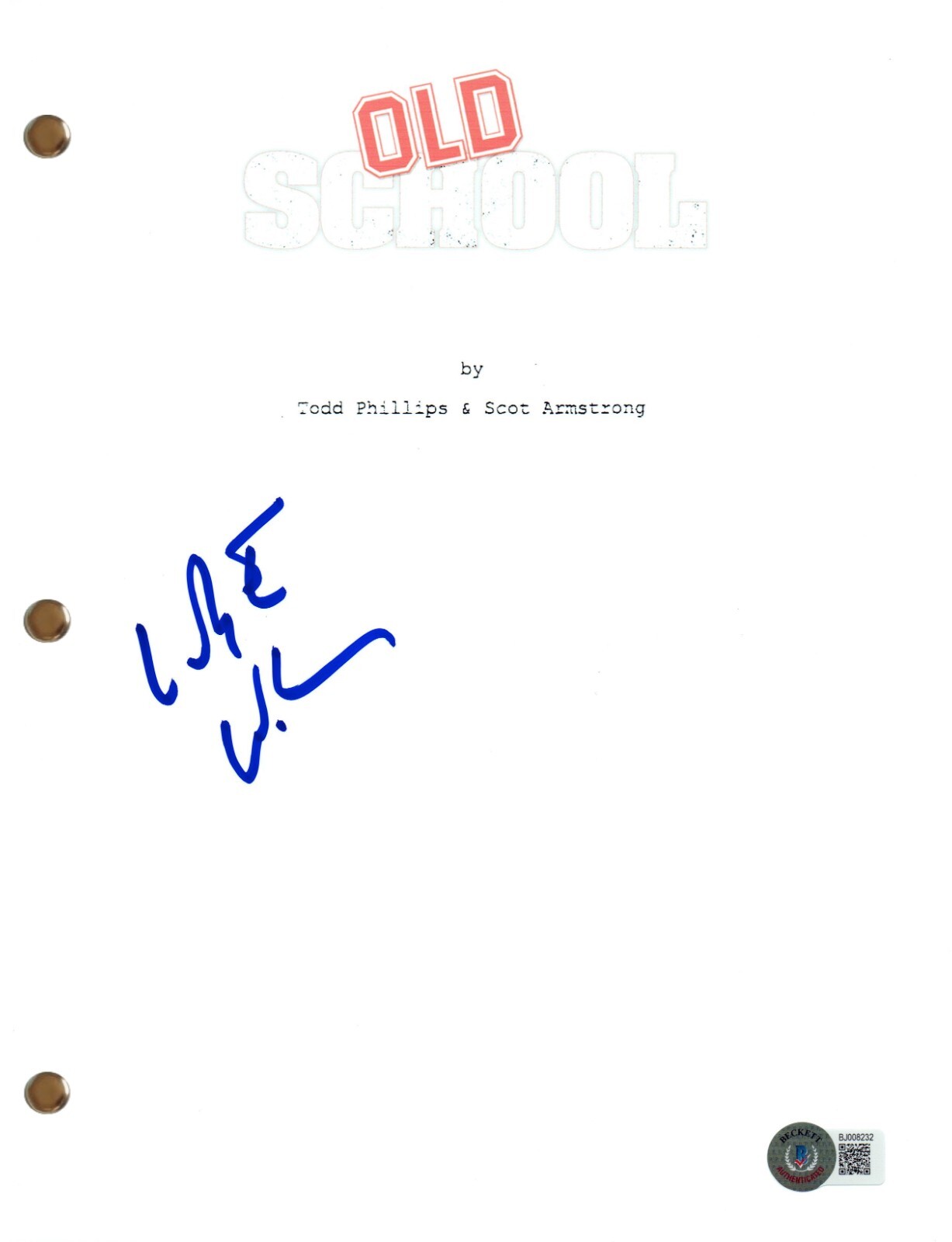 Luke Wilson Signed Autograph Old School Full Movie Script Screenplay Beckett COA
