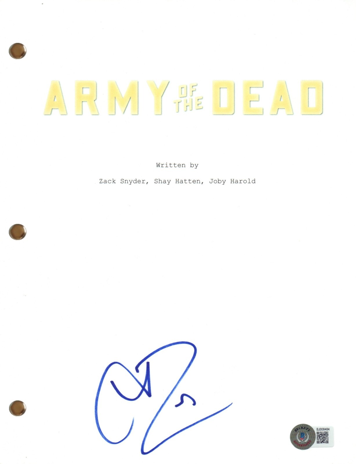 Theo Rossi Signed Autograph Army of the Dead Full Movie Script Beckett COA
