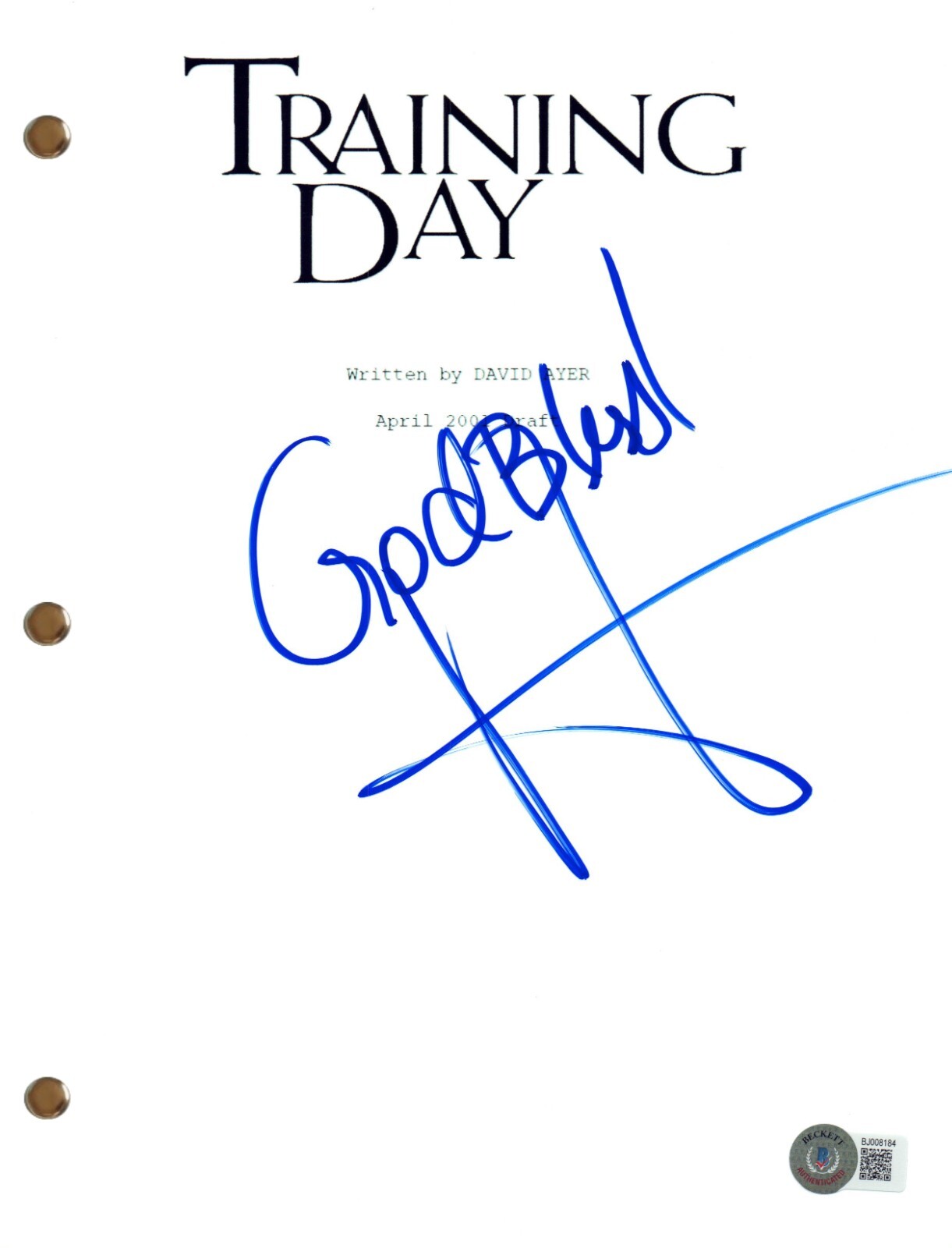 Denzel Washington Signed Autograph Training Day Full Movie Script Beckett COA

