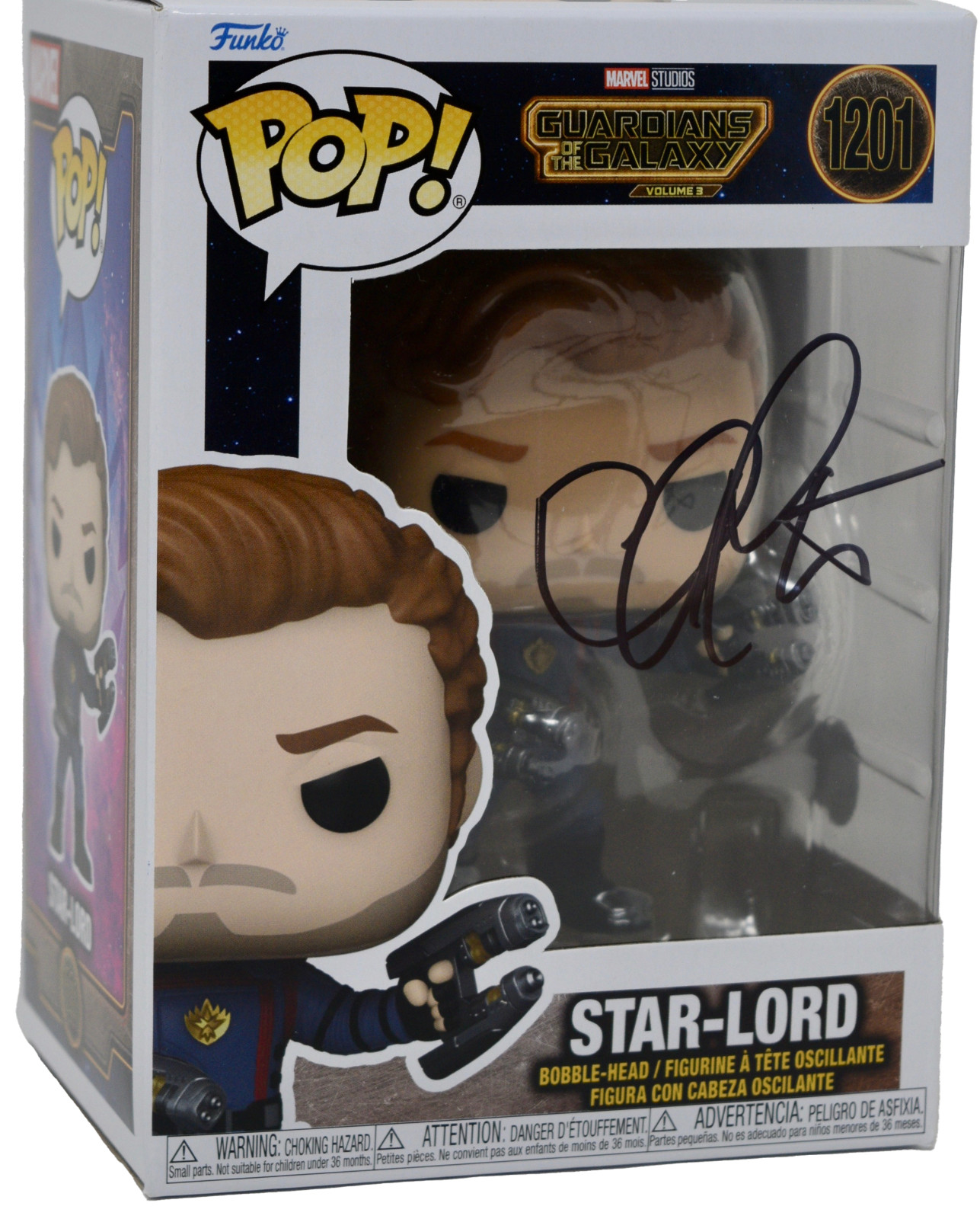 Chris Pratt Signed Funko Pop Star-Lord Guardians of The Galaxy 3 #1201 BAS COA
