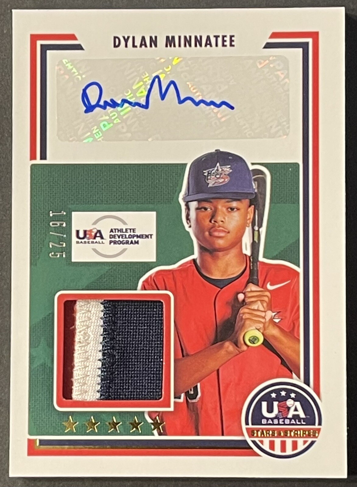 Dylan Minnatee 2022 Panini Stars & Stripes #16/25 - 3 Color Jersey Auto SSS-DM
