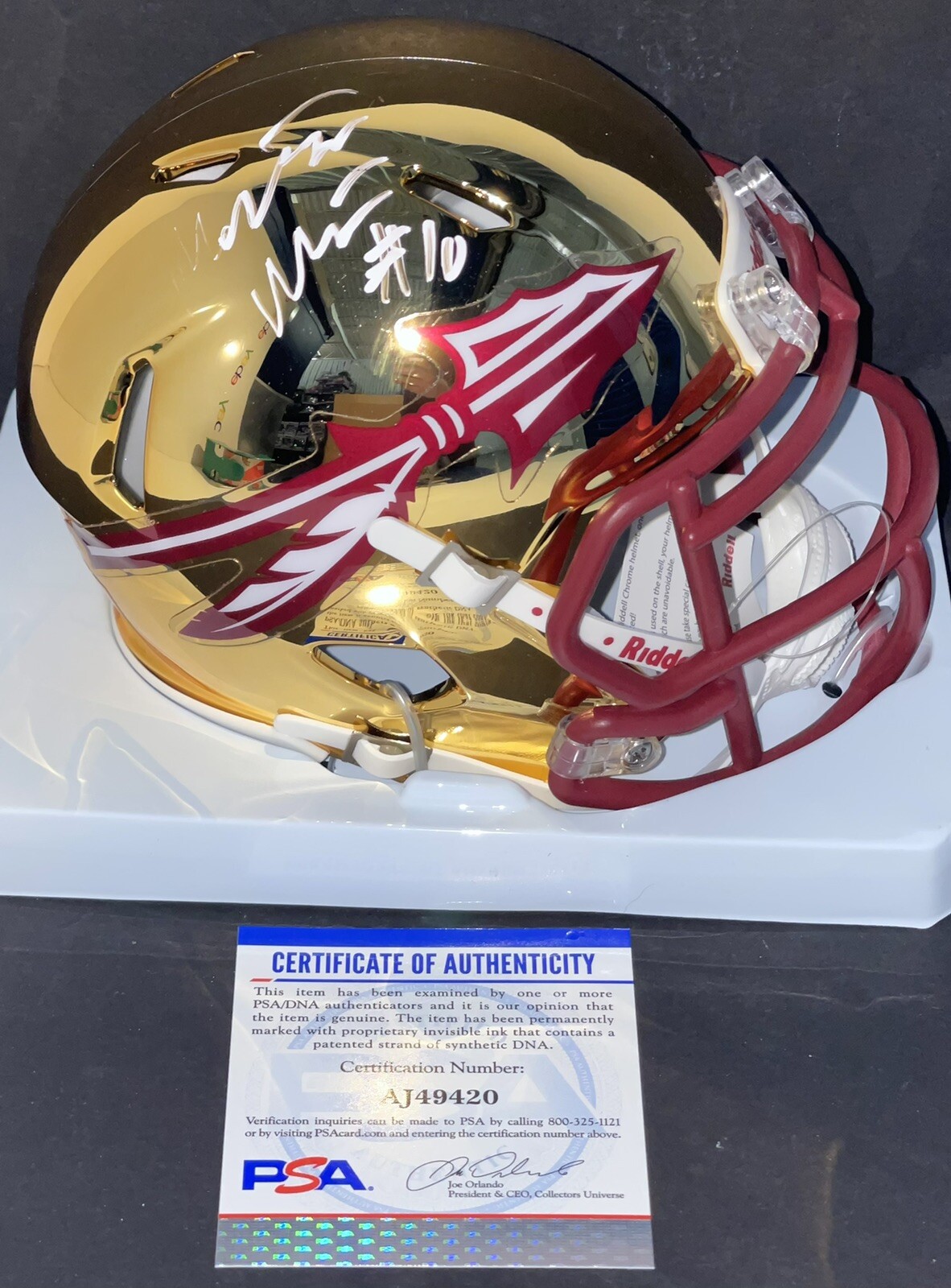 Mckenzie Milton Signed Auto Florida State Seminoles Chrome Mini Helmet PSA/DNA
