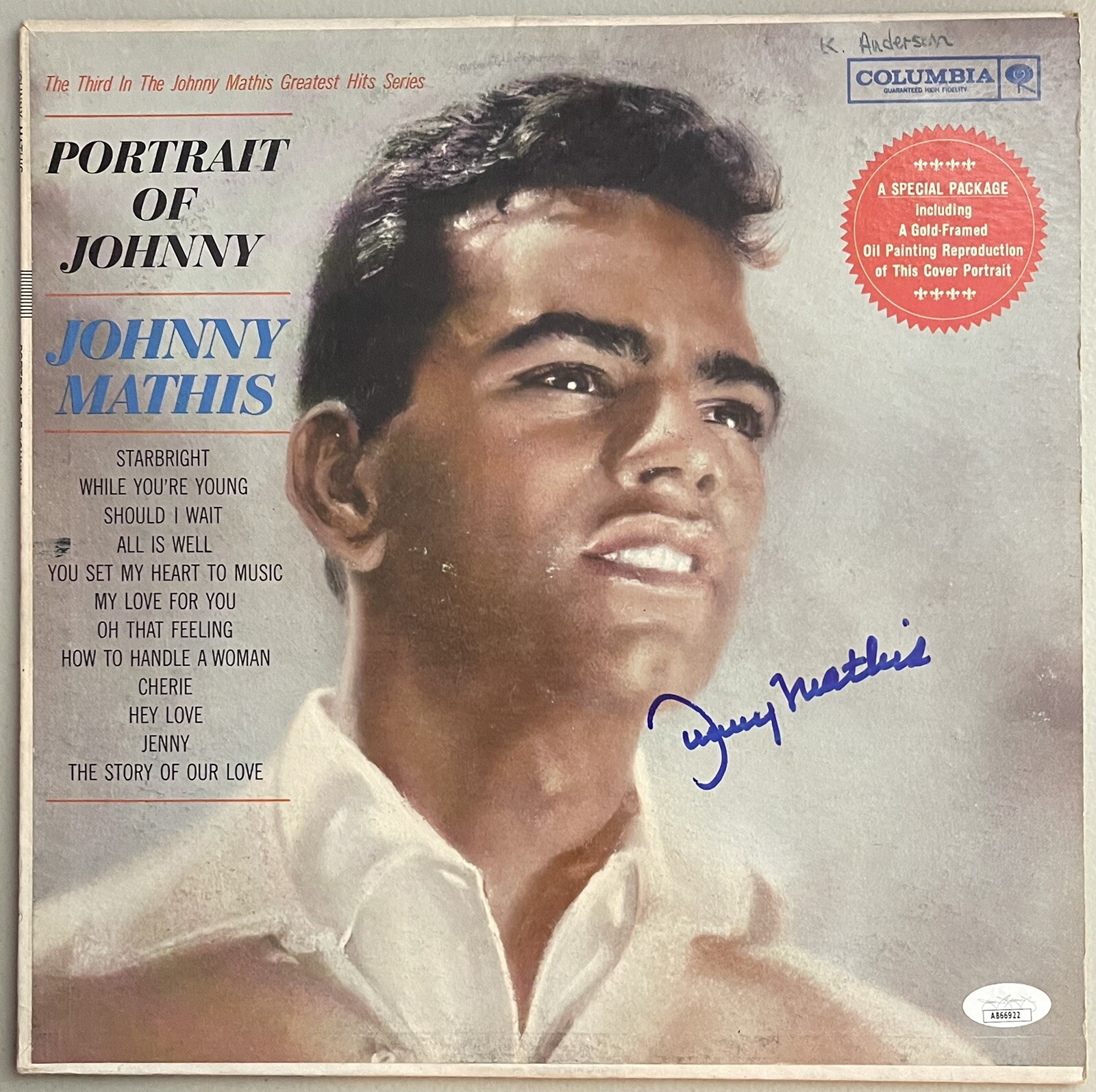 Johnny Mathis Signed Autographed Vinyl Record Album Portrait Of Johnny JSA
