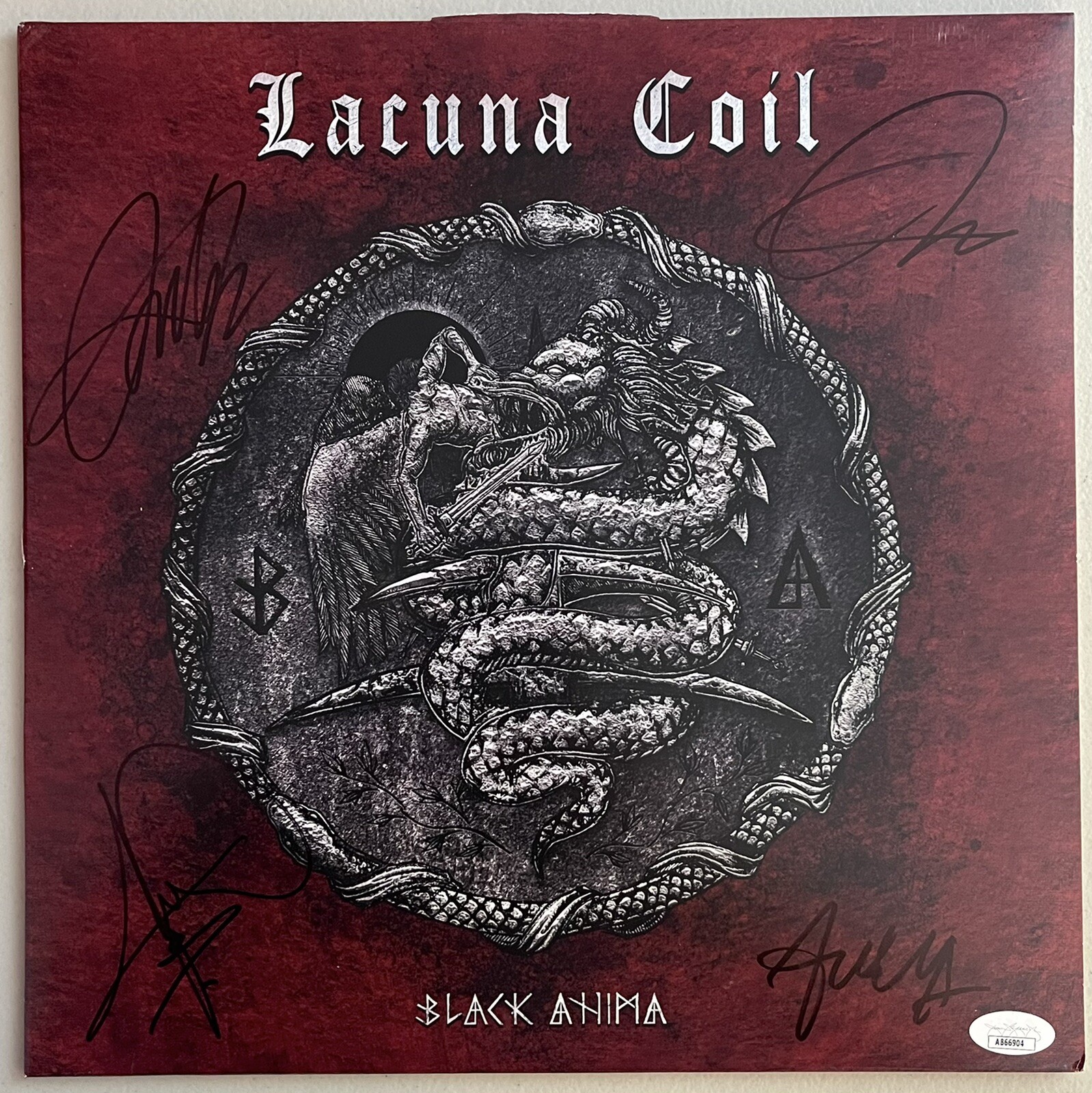 Lacuna Coil Group Signed Autographed Album Cover Vinyl All 4 JSA
