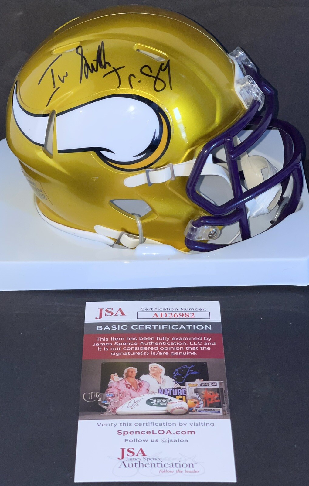 Irv Smith Jr Signed Autographed Minnesota Vikings Flash Mini Helmet JSA
