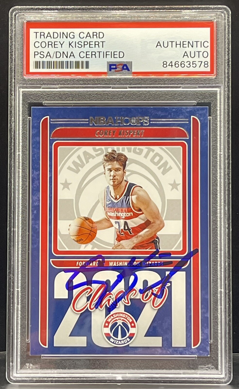 Corey Kispert Signed 2021-22 NBA Hoops Rookie Card Wizard Slabbed PSA/DNA
