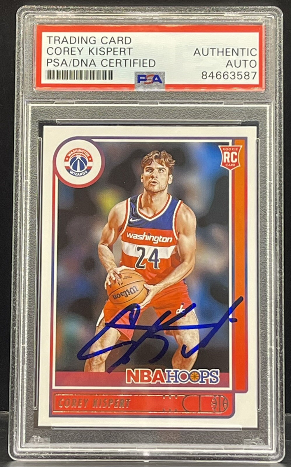Corey Kispert Signed 2021-22 NBA Hoops Rookie Card Wizard Slabbed PSA/DNA
