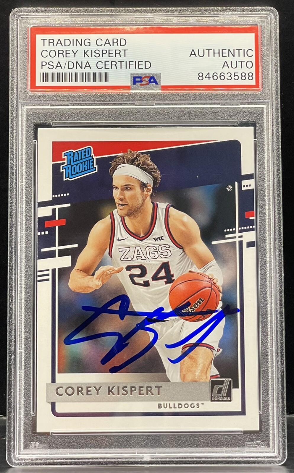 Corey Kispert Signed 2021-22 Donruss Rated Rookie Card Wizard Slabbed PSA/DNA
