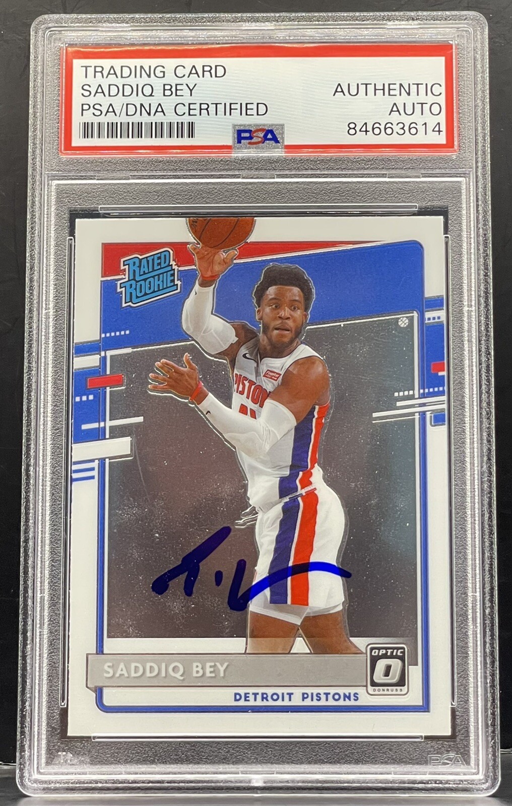 Saddiq Bey Signed 2020-21 Optic Rated Rookie Card Detroit Pistons PSA/DNA
