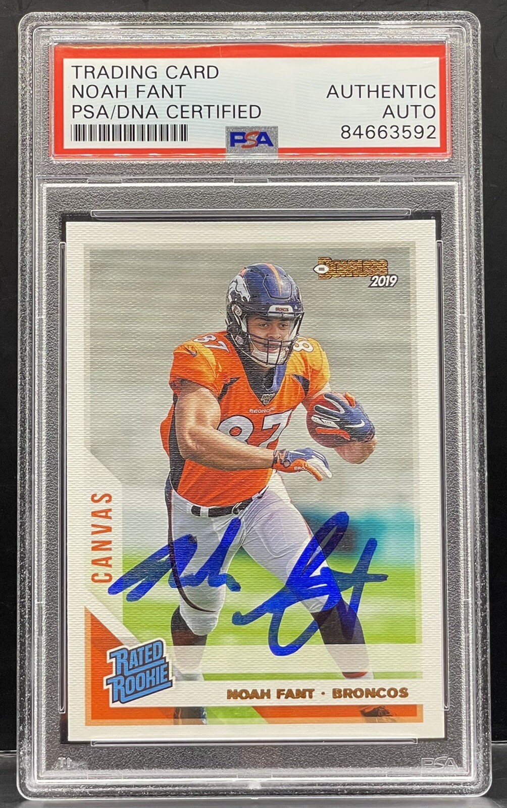 Noah Fant 2019 Signed Donruss Rookie Card Seattle Seahawks PSA/DNA Slabbed
