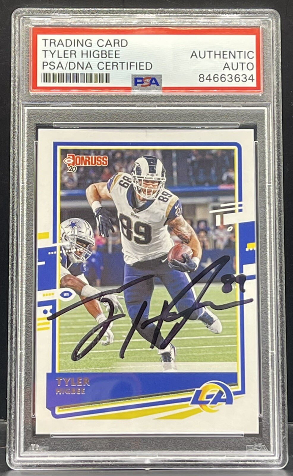 TYLER HIGBEE 2020 SIGNED DONRUSS BASE CARD LOS ANGELES RAMS PSA/DNA SLABBED COLLECTIBLE MEMORABILIA