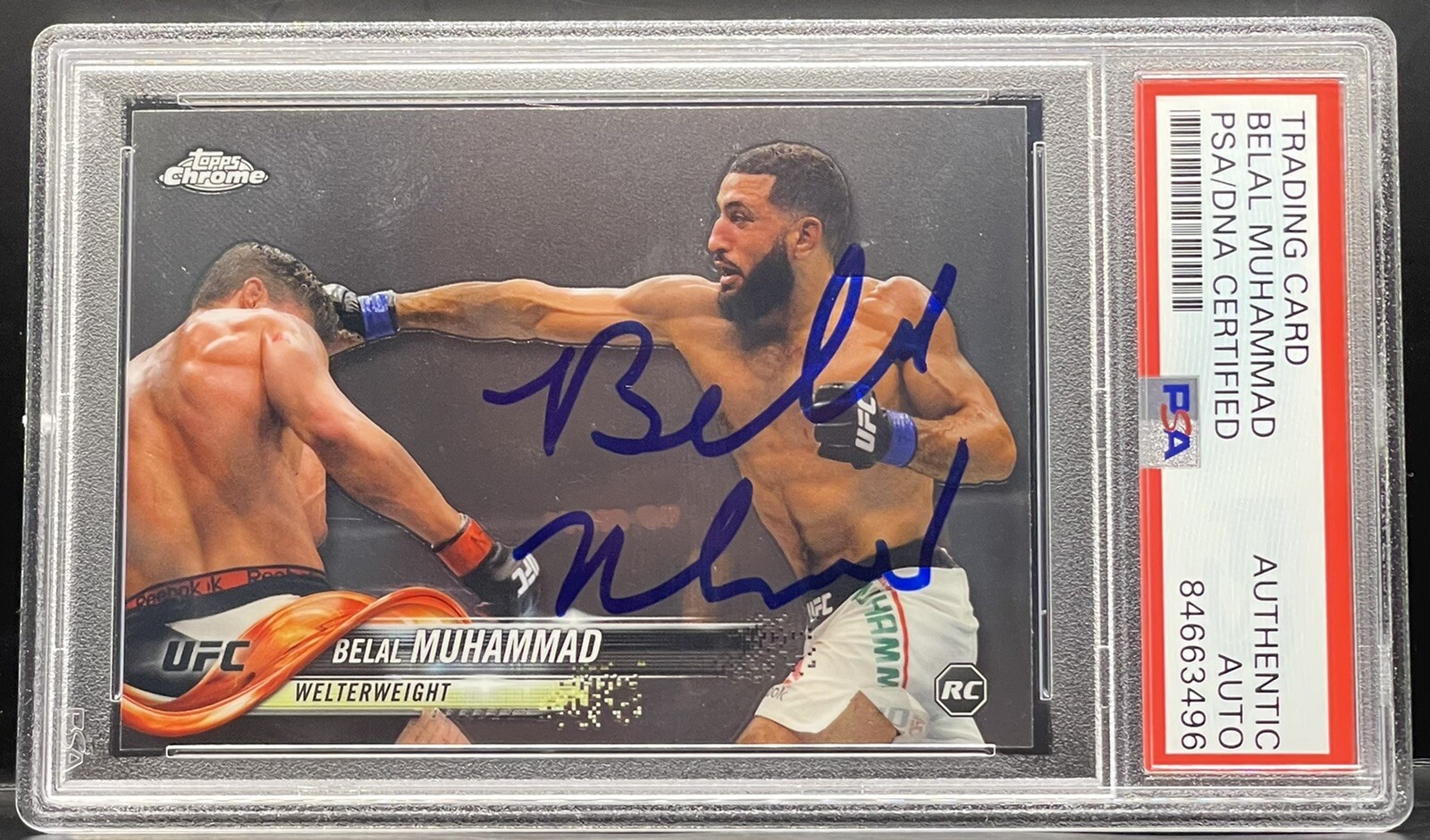 Belal Muhammad Signed 2018 Topps Chrome Rookie Card On Card UFC PSA/DNA Slabbed
