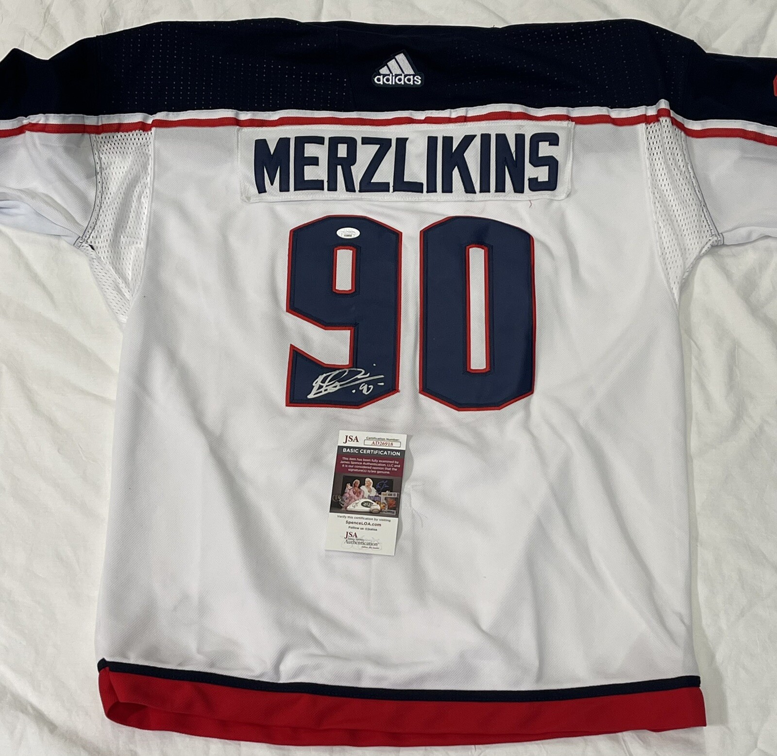 Elvis Merzlikins Signed Autographed Columbus Blue Jackets Jersey JSA
