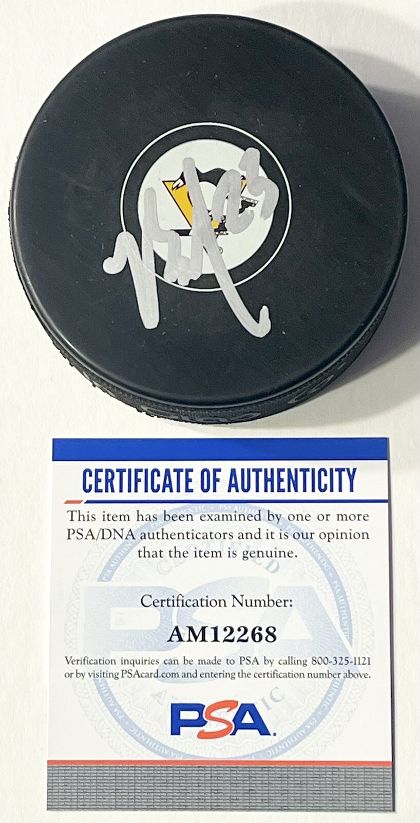 Brock McGinn Signed Autographed Pittsburgh Penguins Logo Hockey Puck PSA/DNA
