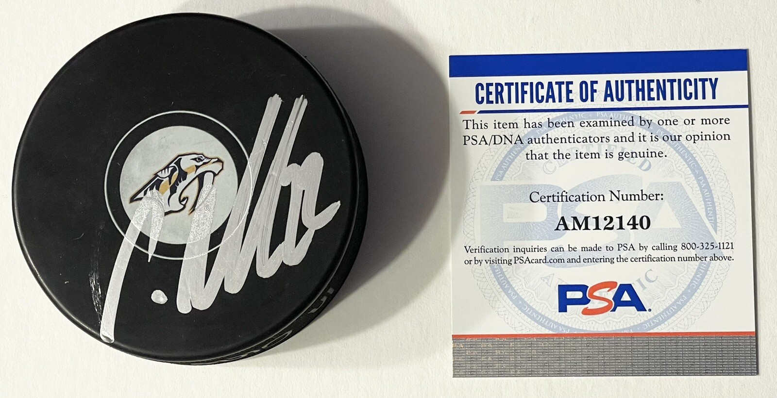 Nino Niederreiter Signed Autographed Nashville Predators Logo Puck PSA/DNA
