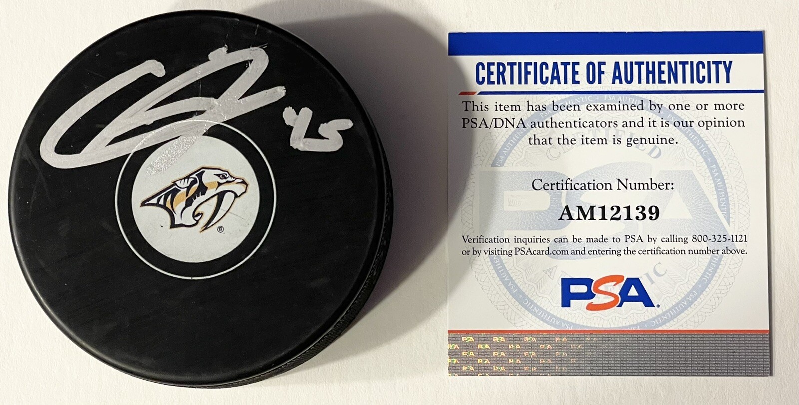 Alexandre Carrier Signed Autographed Nashville Predators Logo Puck PSA/DNA
