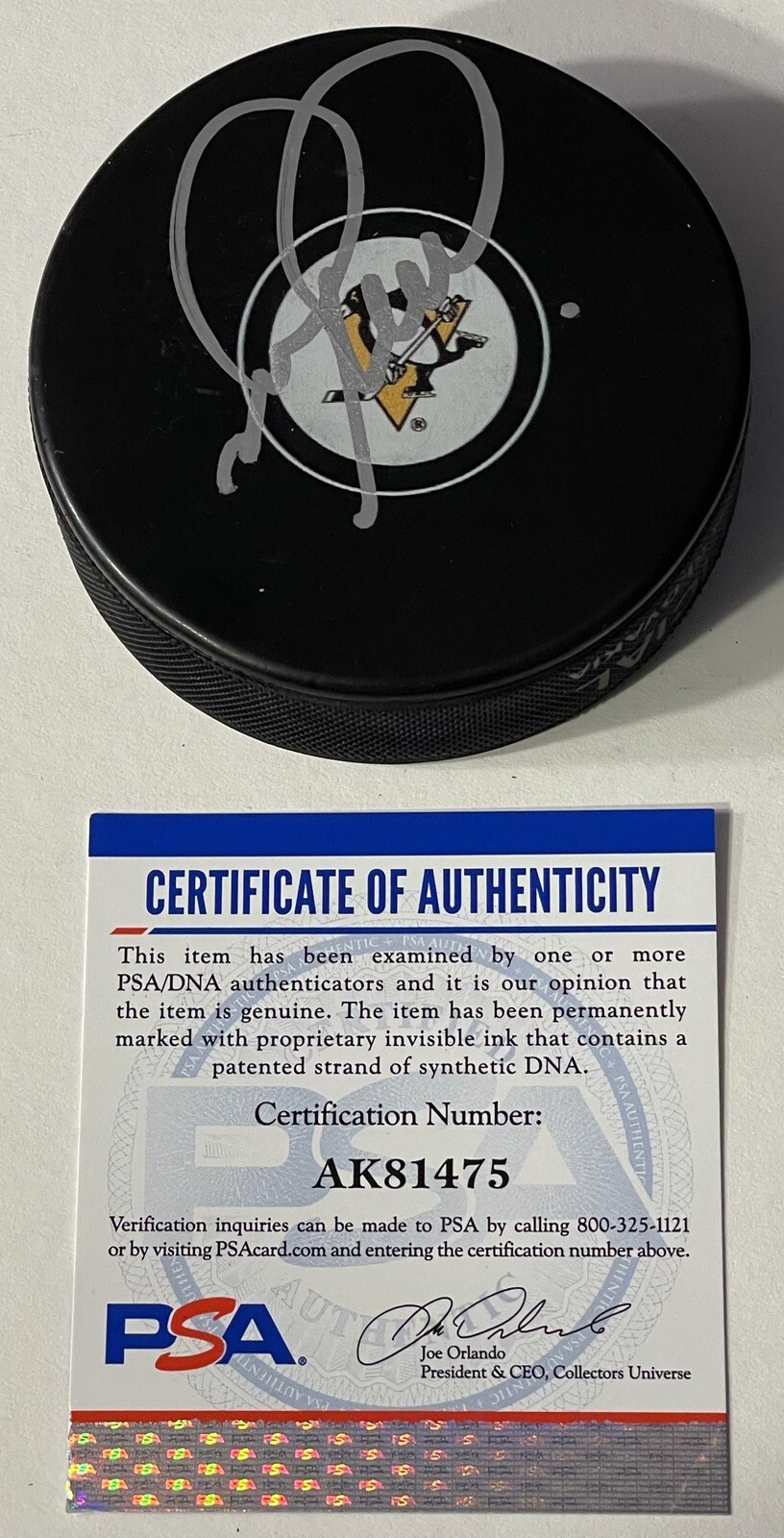 Mark Recchi Signed Autographed Pittsburgh Penguins Logo Puck PSA/DNA
