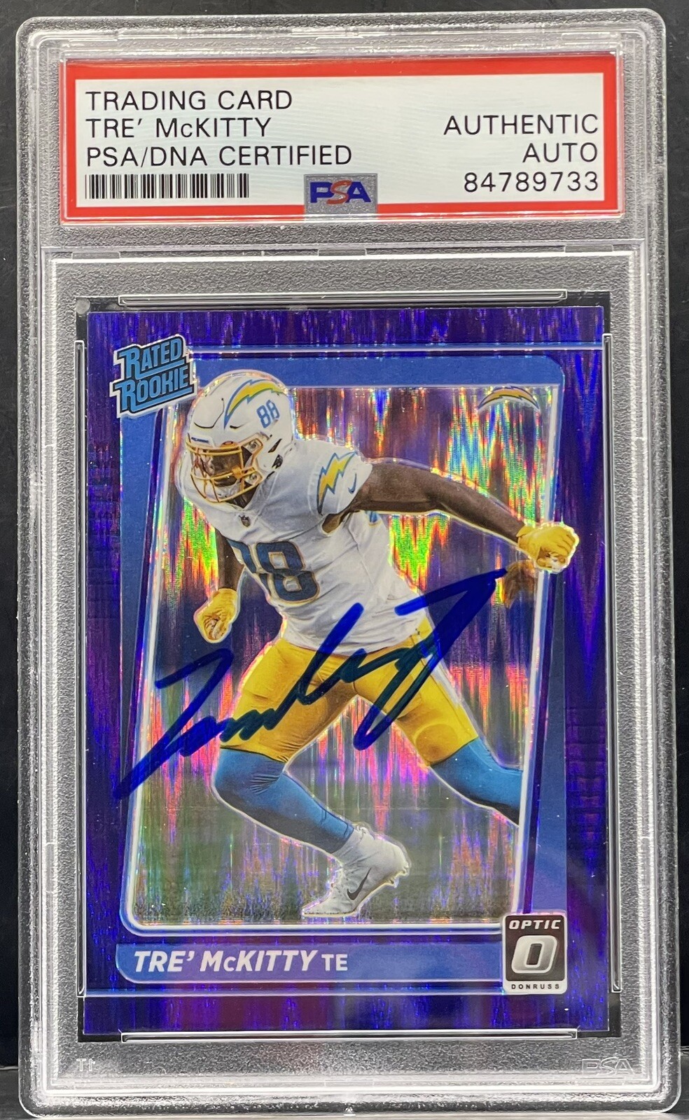 TRE MCKITTY 2021 OPTIC PURPLE SIGNED ROOKIE CARD LOS ANGELES CHARGERS PSA/DNA COLLECTIBLE MEMORABILIA