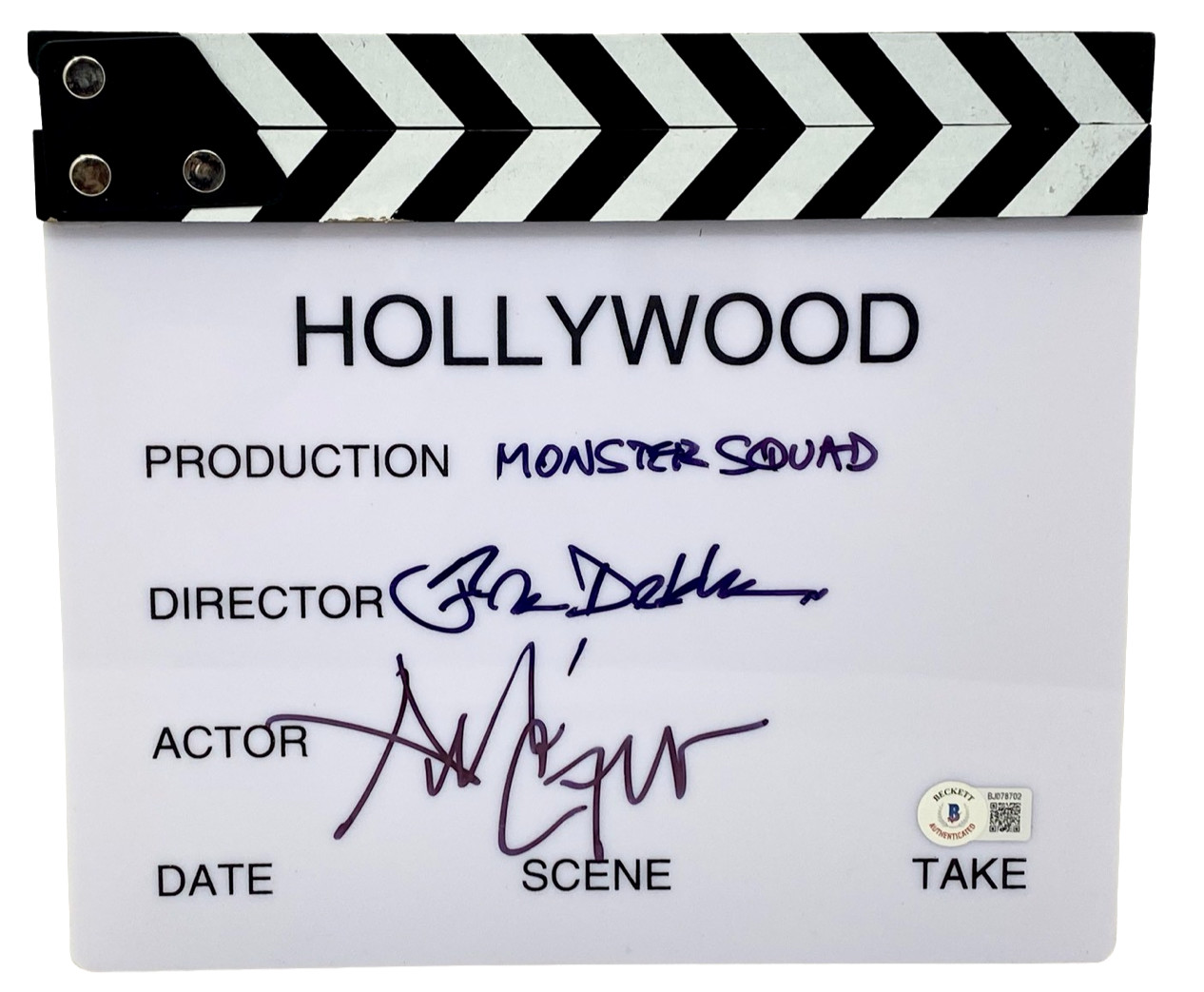 Fred Dekker & Andre Gower Signed The Monster Squad Director Clapboard BAS COA
