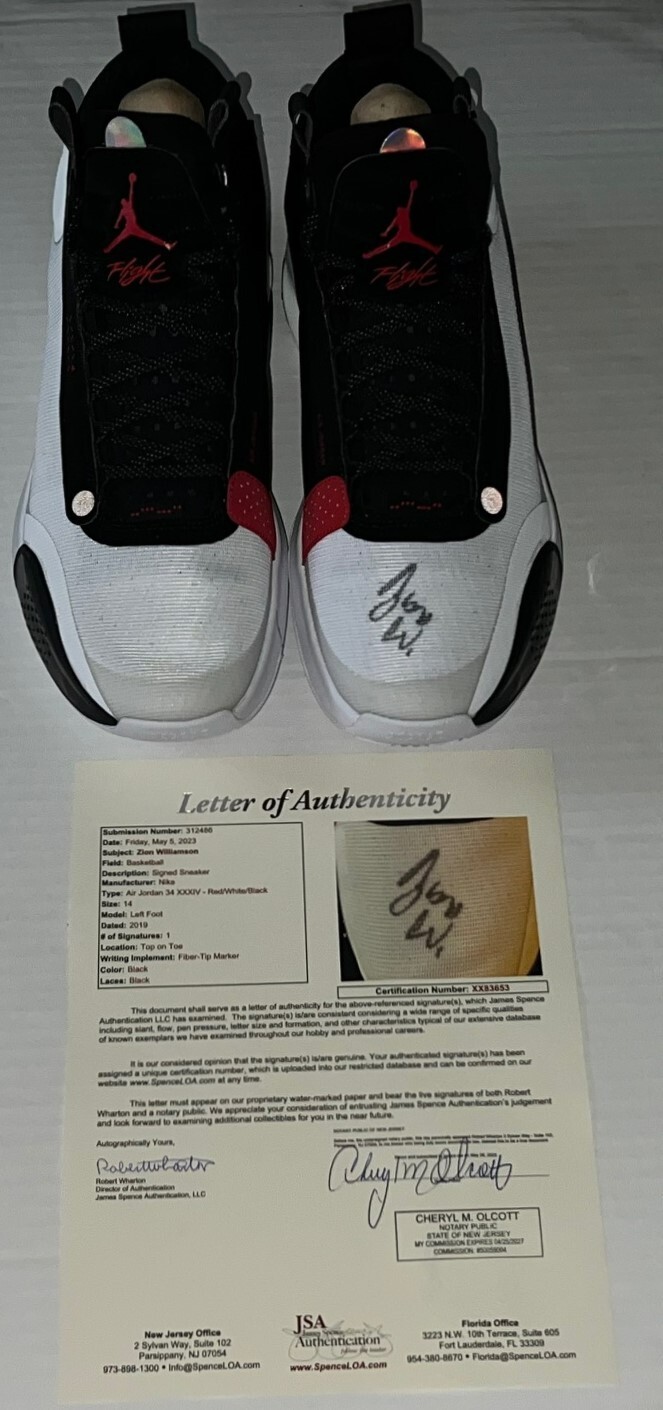 ZION WILLIAMSON NEW ORLEANS PELICANS SIGNED AIR JORDAN XXXIV SHOES JSA LOA COLLECTIBLE MEMORABILIA