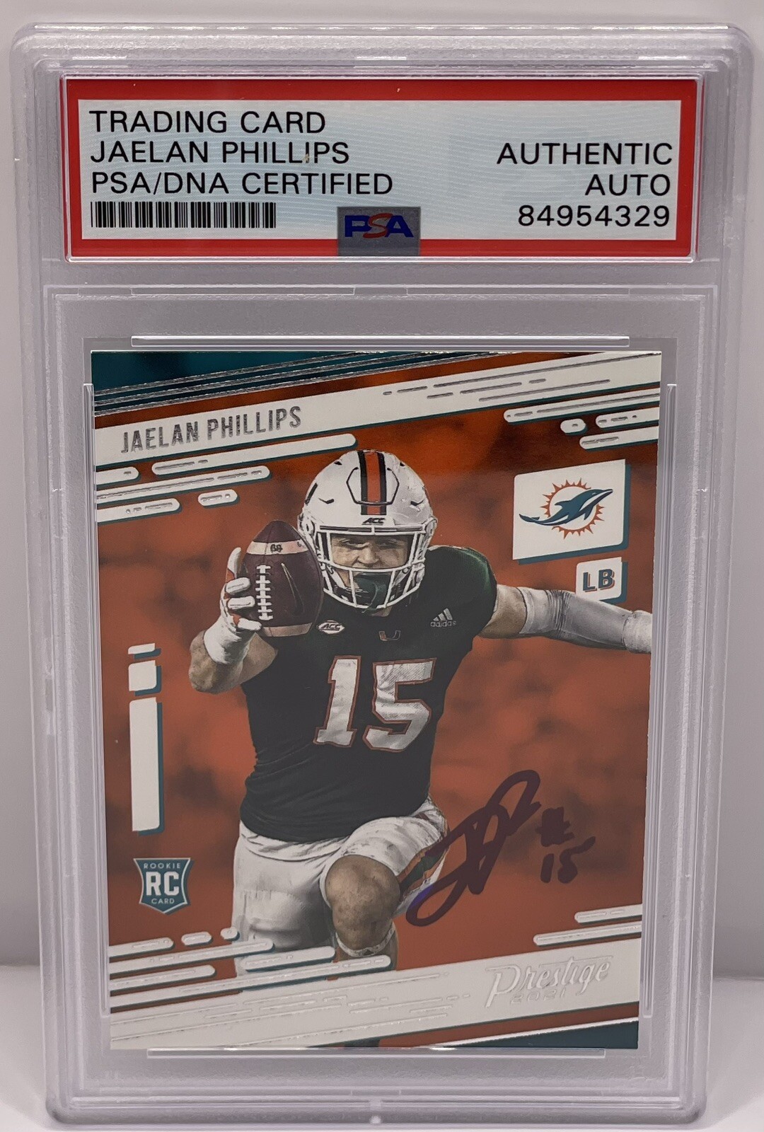 Jaelen Phillips Signed Auto 2021 Prestige Rookie Card PSA/DNA Slabbed Dolphins
