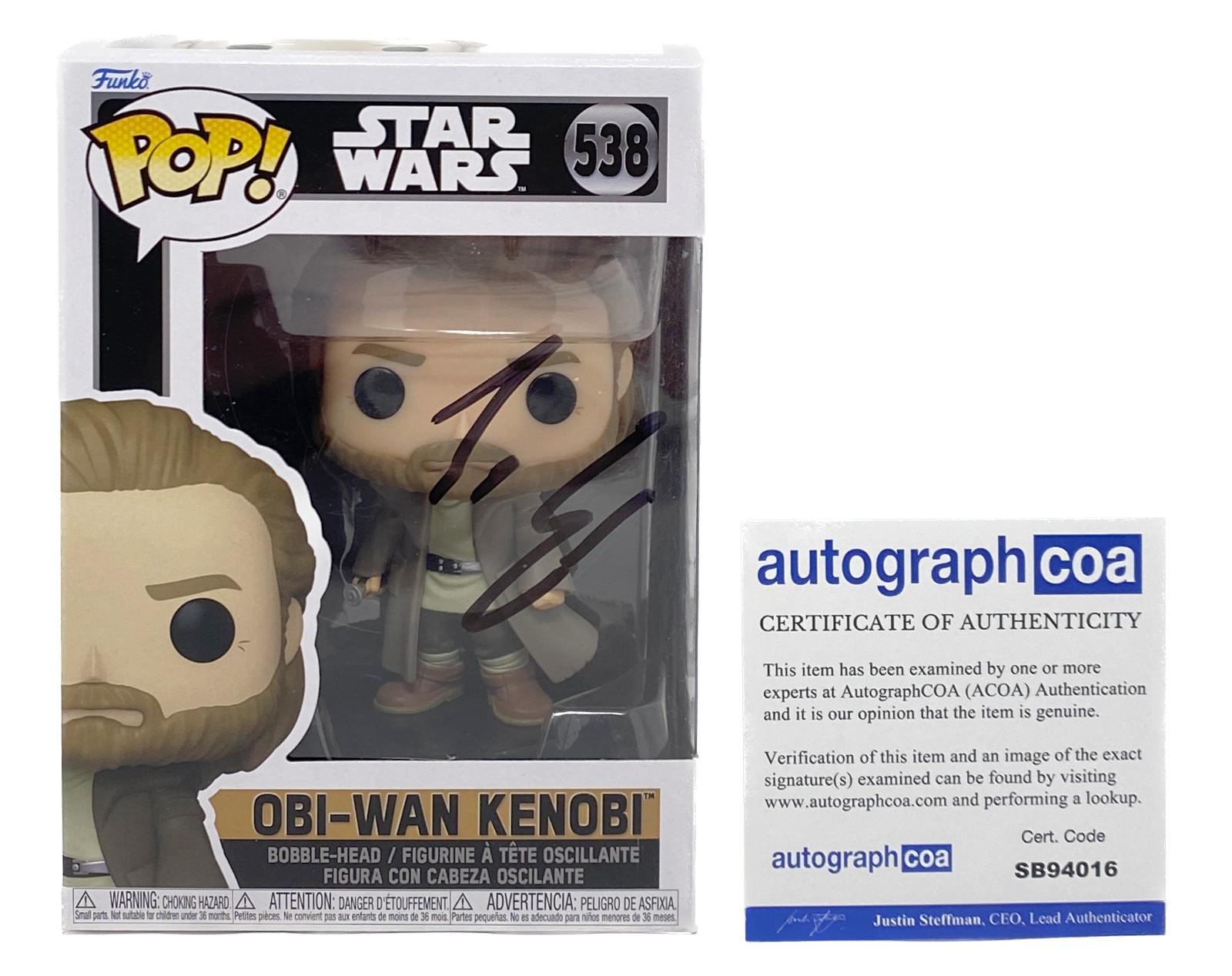 Ewan McGregor Signed Autograph Funko Pop Obi-Wan Kenobi Star Wars ACOA COA
