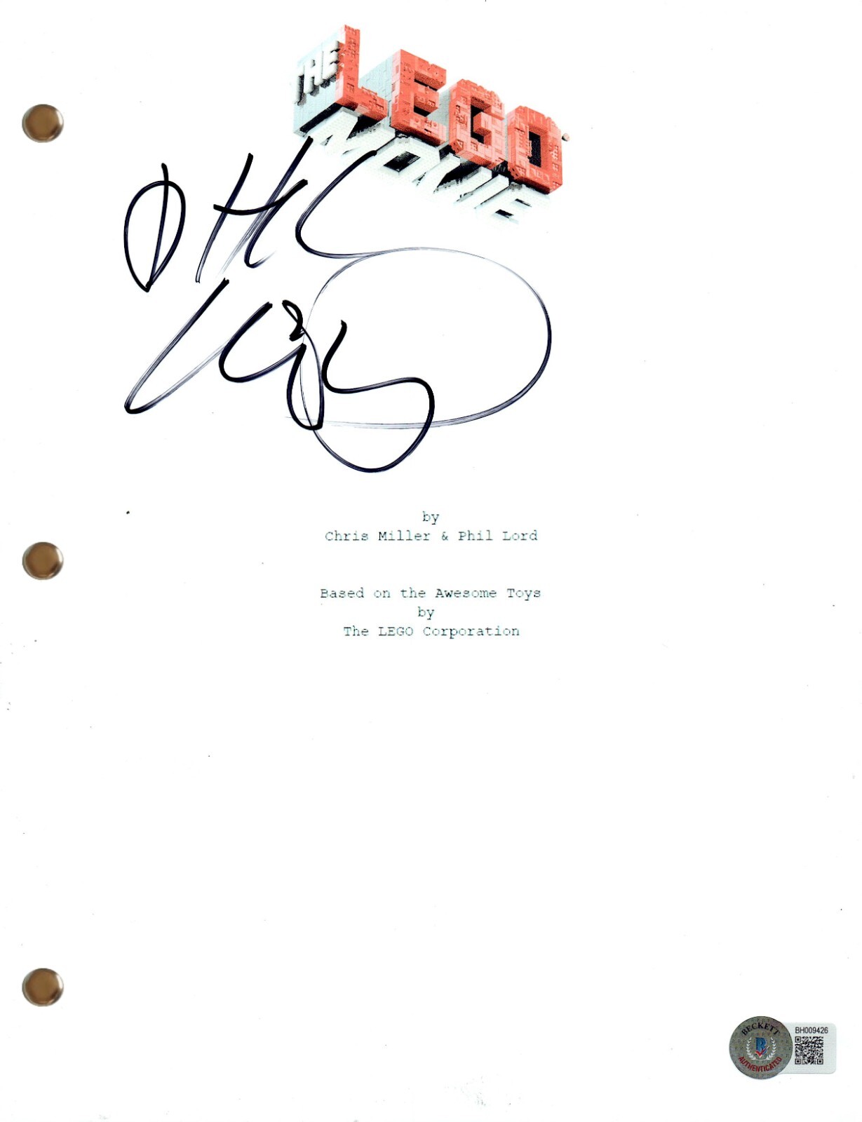Phil Lord Signed Autograph The Lego Movie Movie Script Screenplay Beckett COA
