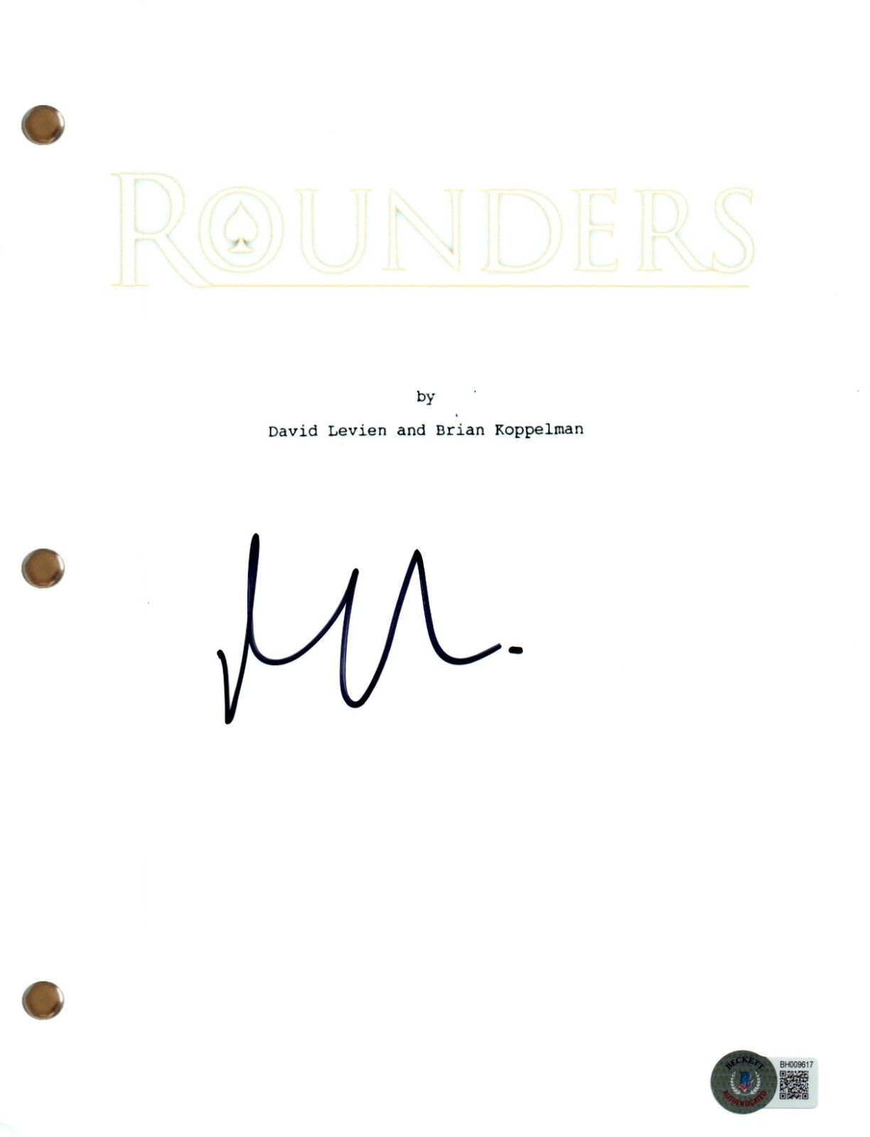 Matt Damon Signed Autograph Rounders Movie Script Full Screenplay Beckett COA
