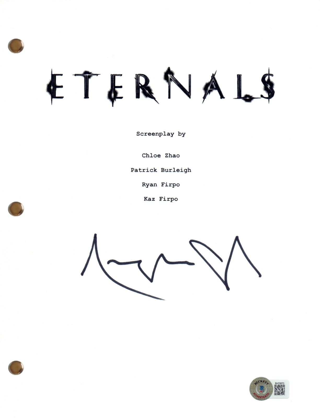 Angelina Jolie Signed Autograph Eternals Movie Script Beckett COA
