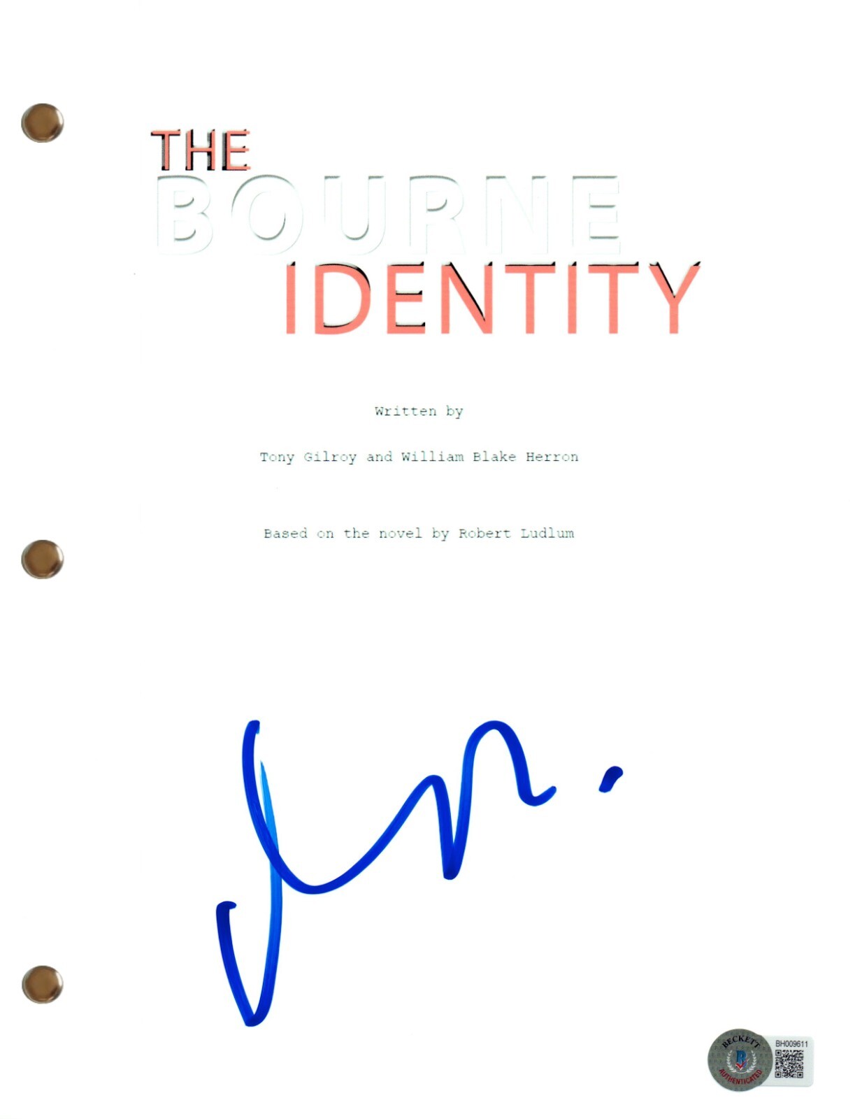 Matt Damon Signed Autograph The Bourne Identity Full Movie Script Beckett COA
