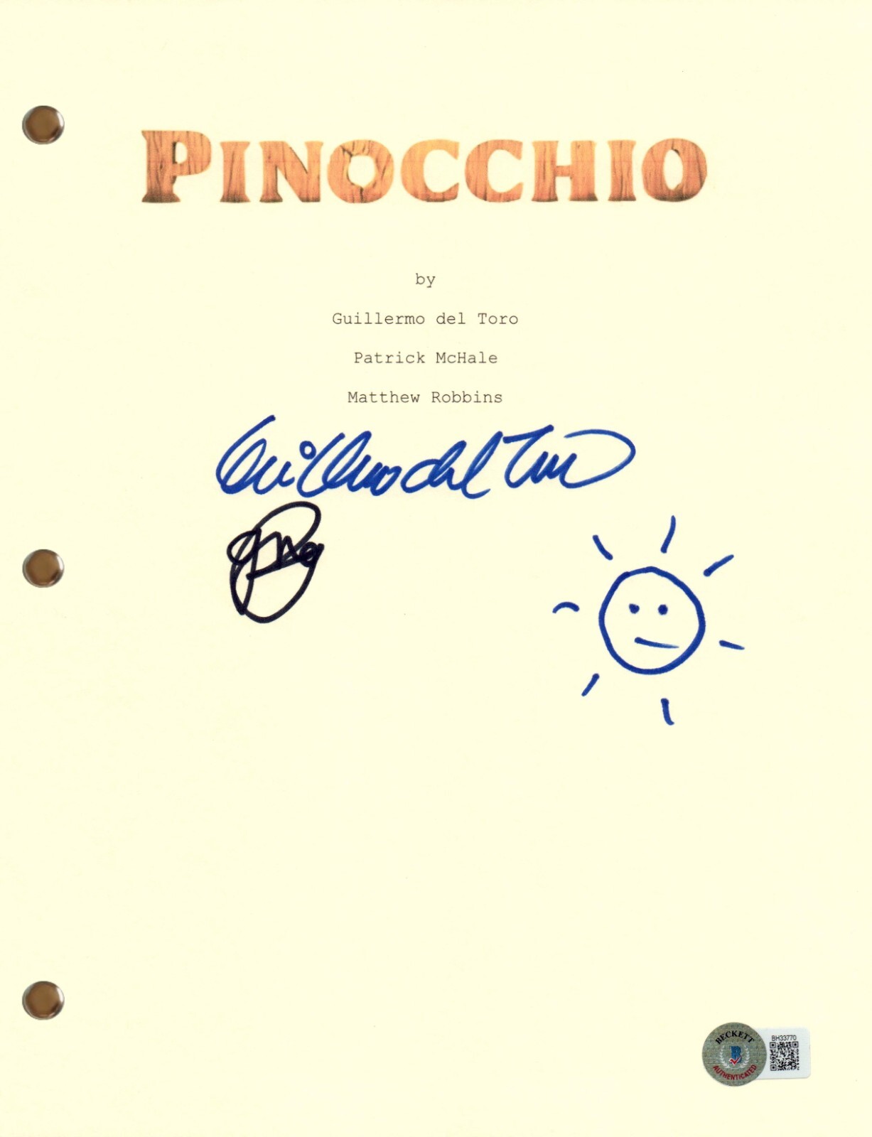Guillermo Del Toro Gregory Mann Signed Autograph Pinocchio Movie Script BAS COA
