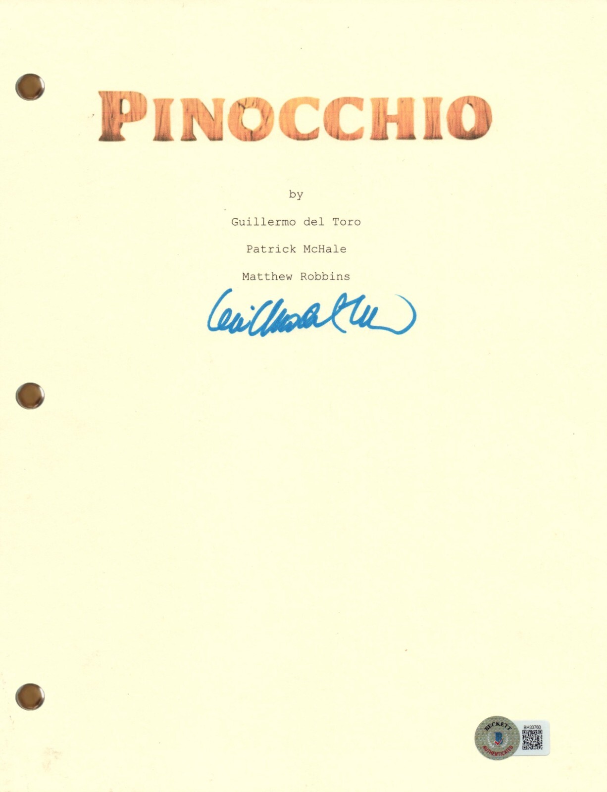Guillermo Del Toro Signed Autograph Pinocchio Movie Script Screenplay BAS COA
