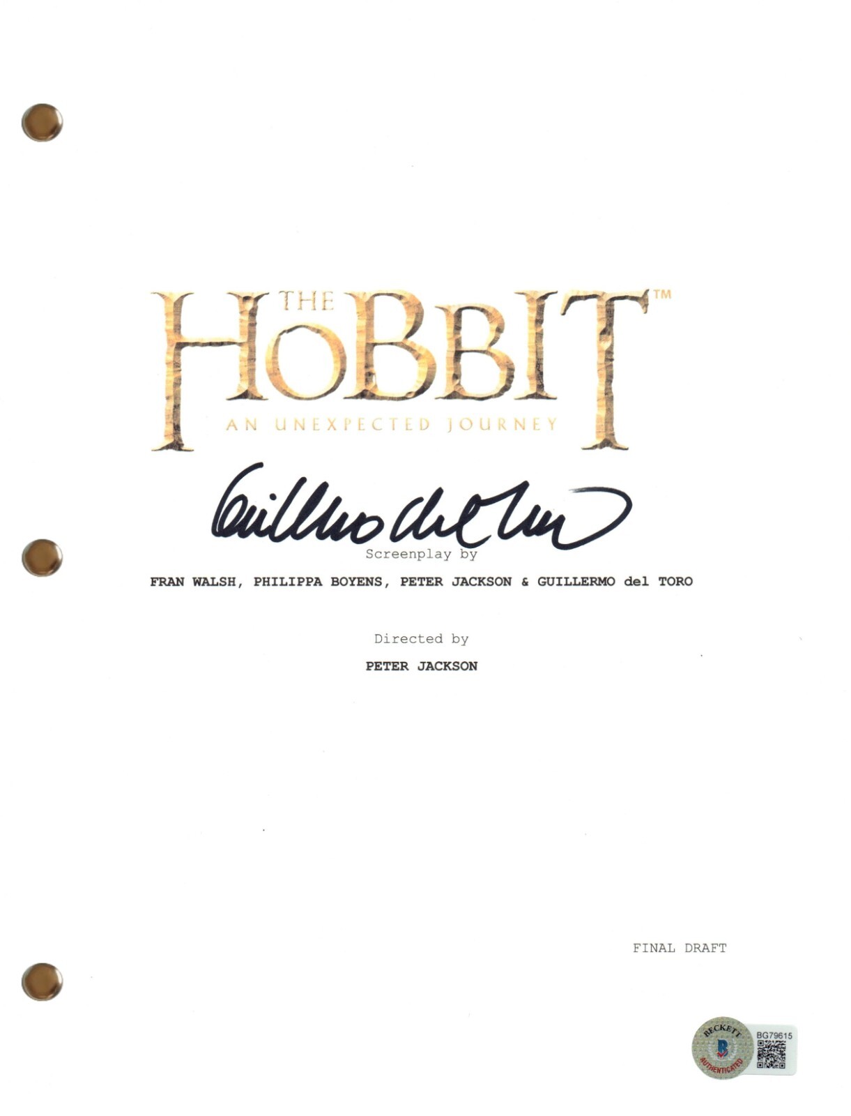 Guillermo Del Toro Signed The Hobbit An Unexpected Journey Movie Script BAS COA

