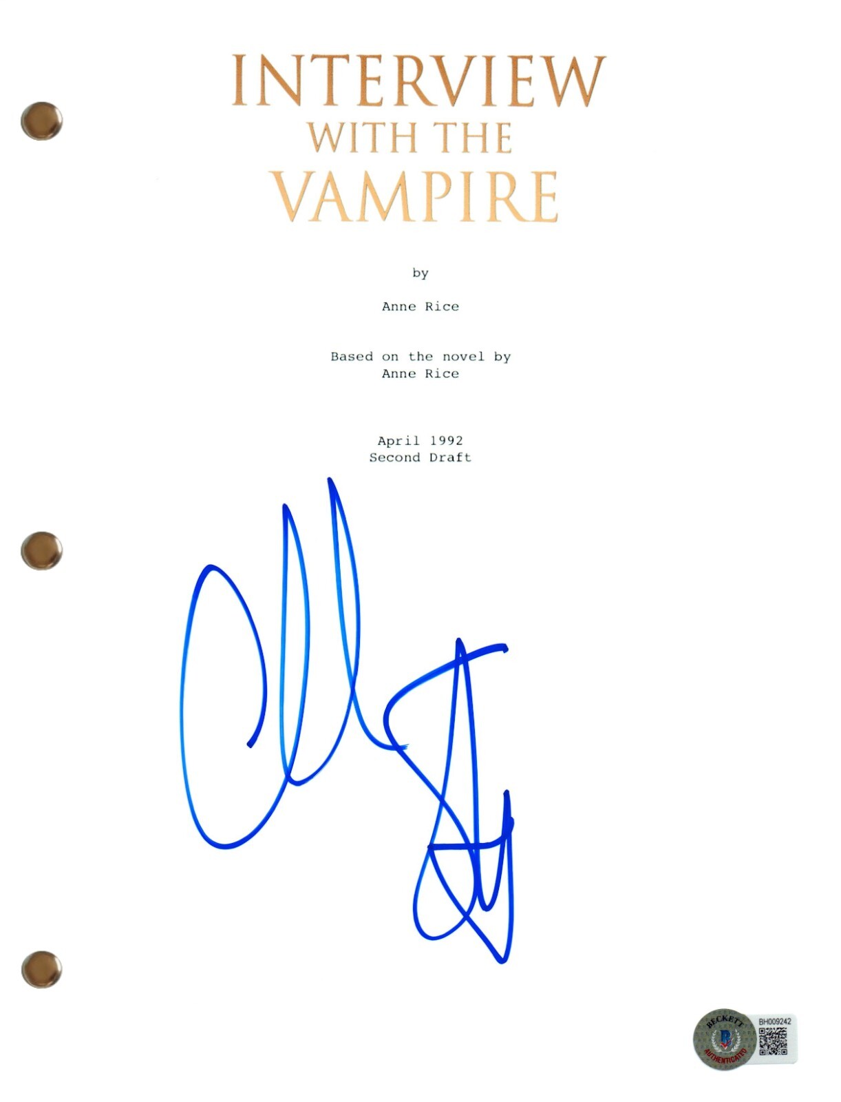 Christian Slater Signed Interview with the Vampire Full Movie Script Beckett COA
