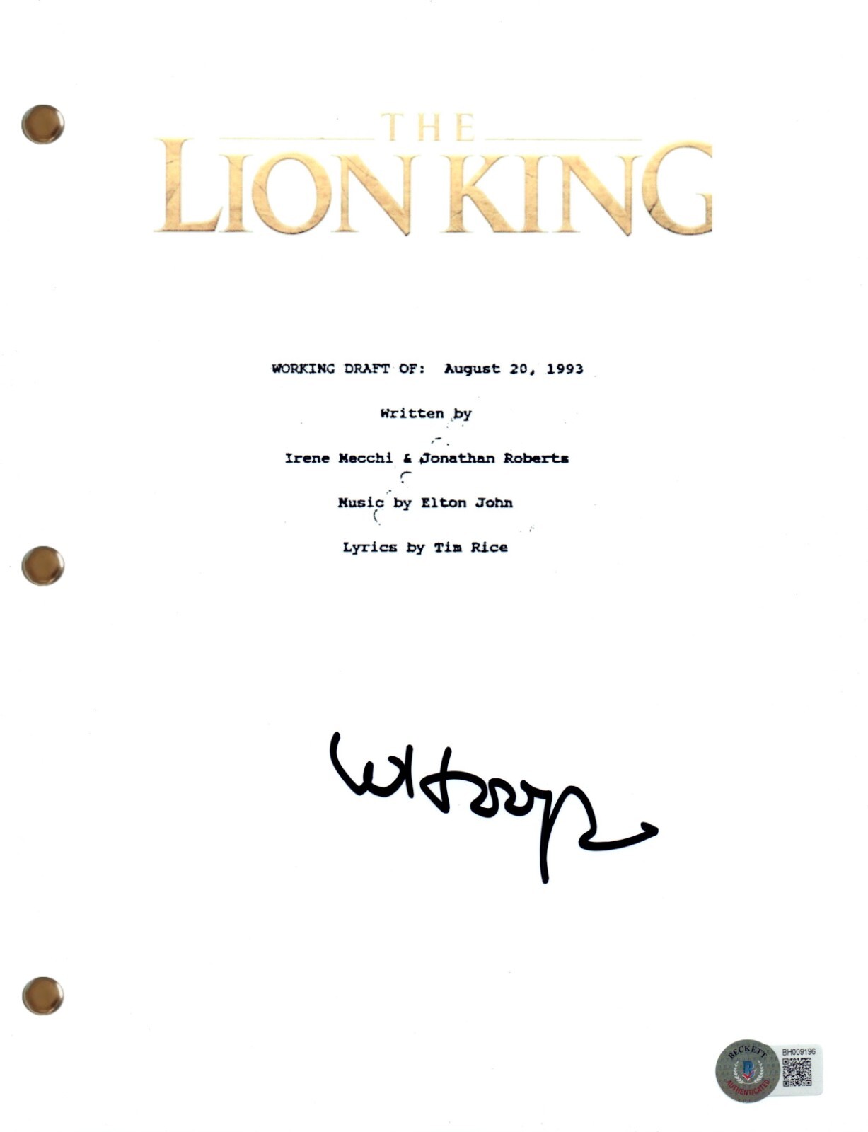 Whoopi Goldberg Signed Autograph The Lion King Full Movie Script Beckett COA
