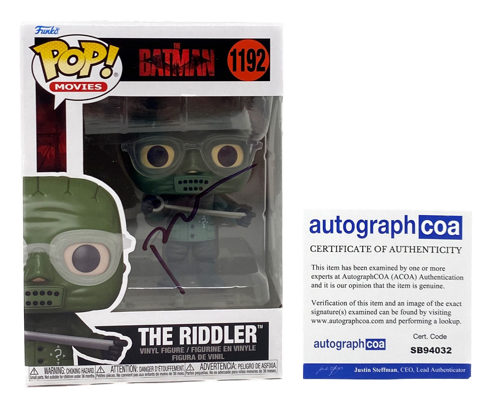 Paul Dano Signed Autograph Funko Pop The Batman The Riddler #1192 ACOA COA
